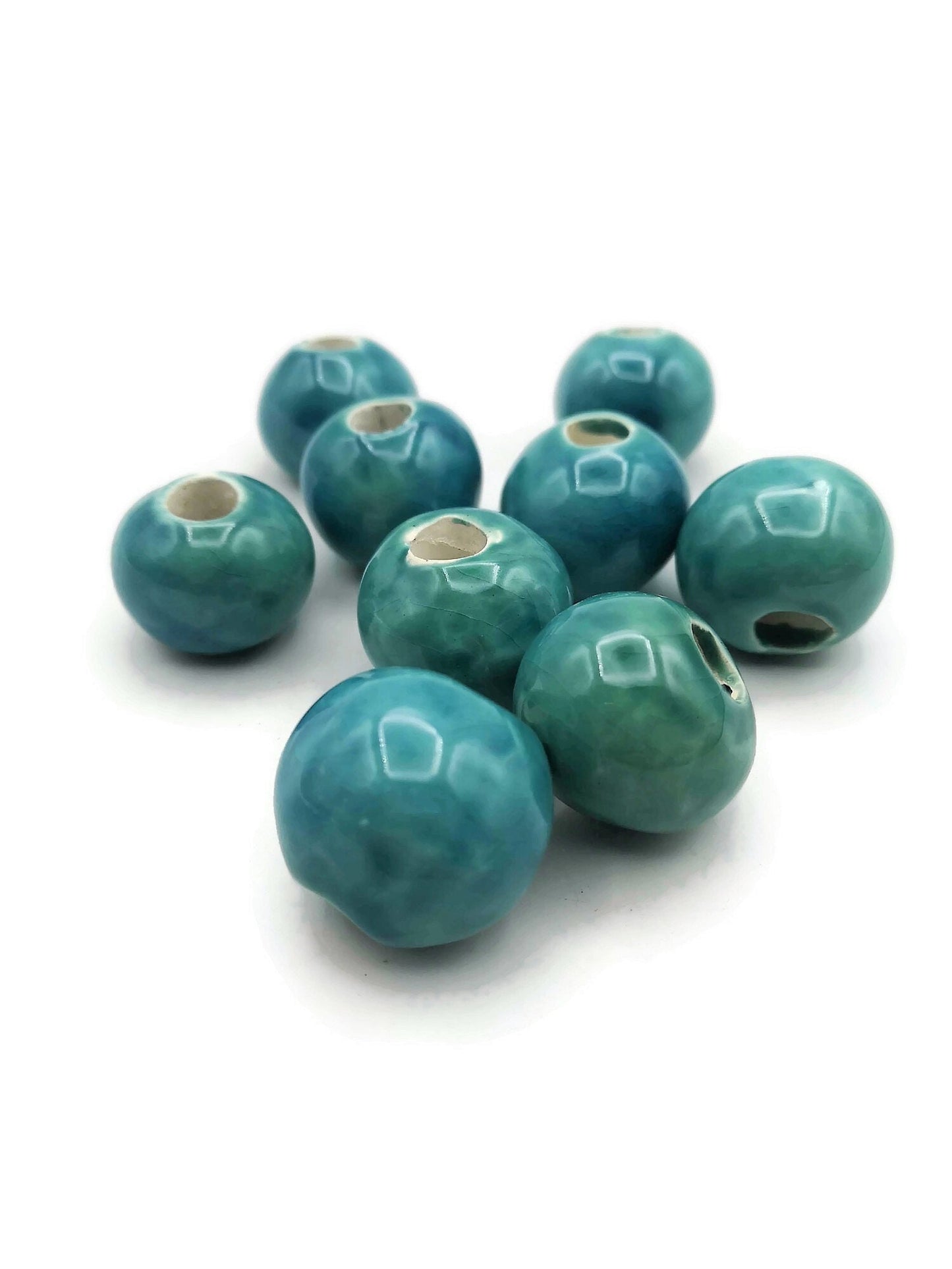 1Pc Oriental Blue Artisan Ceramic Macrame Beads Large Hole, Handmade Unique Clay Beads For Jewelry Making Supplies, Focal Point Beads - Ceramica Ana Rafael