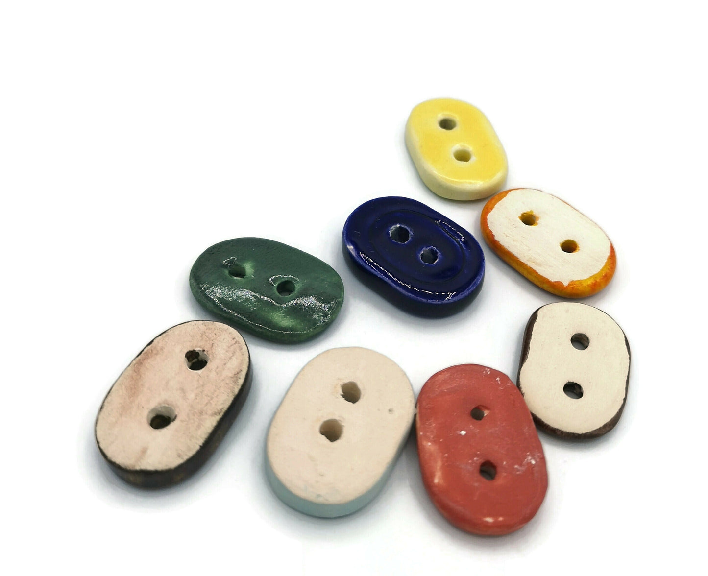8Pc 25mm Large Oval Handmade Ceramic Sewing Buttons For Crafts, Unique Assorted Buttons, Big Cute Button Lot, Best Jewelry Making Buttons - Ceramica Ana Rafael