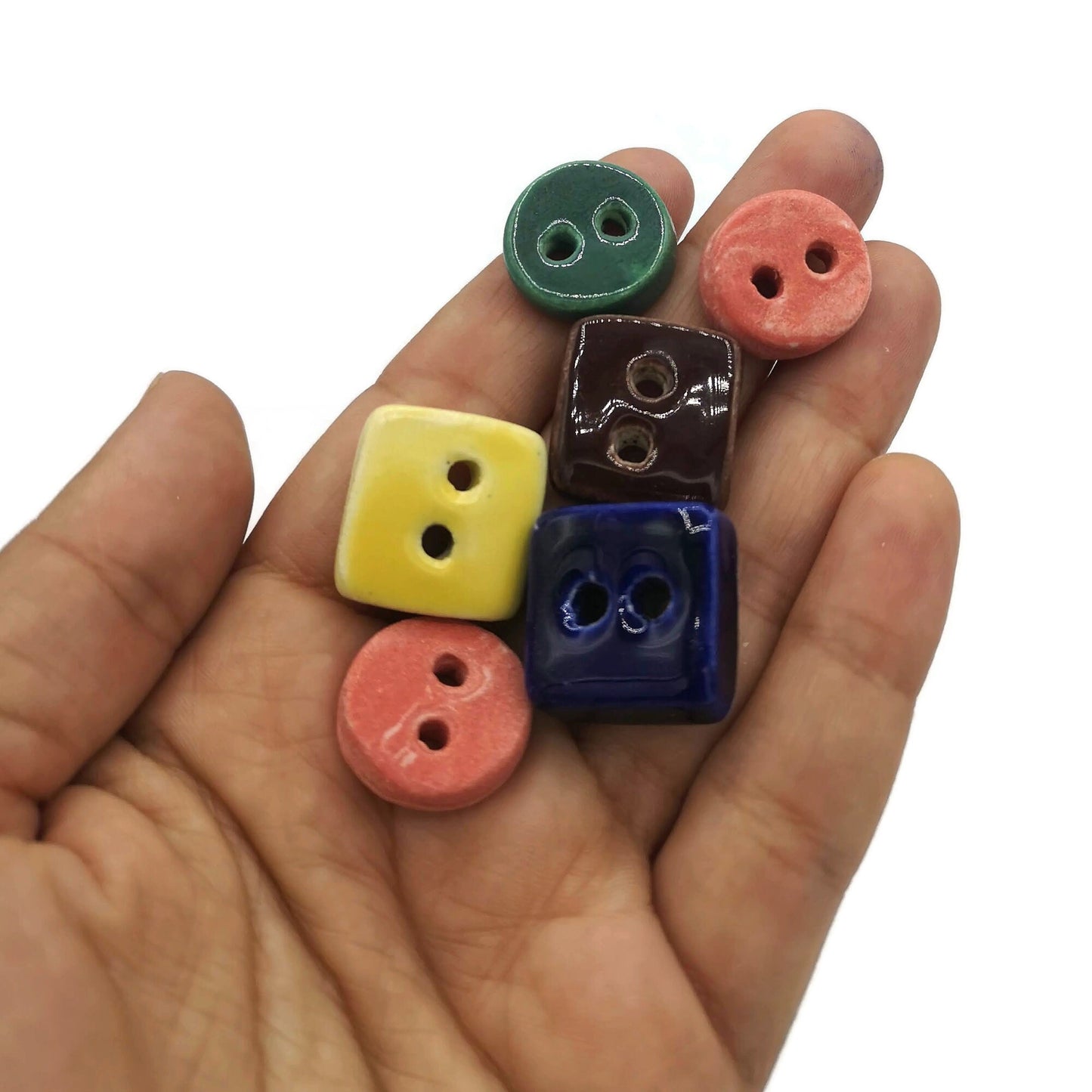 Fancy Buttons, Handmade Ceramic Buttons, Set Of 6 Assorted Sew Fasteners 20mm, Coat Button Lot, Sewing Buttons - Ceramica Ana Rafael