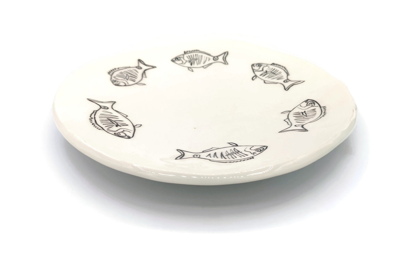 Black And White Handmade Ceramic Plate for Wall Decor, Decorative Fish Pottery, Portuguese Housewarming Gift First Home, Dining Room Decor - Ceramica Ana Rafael