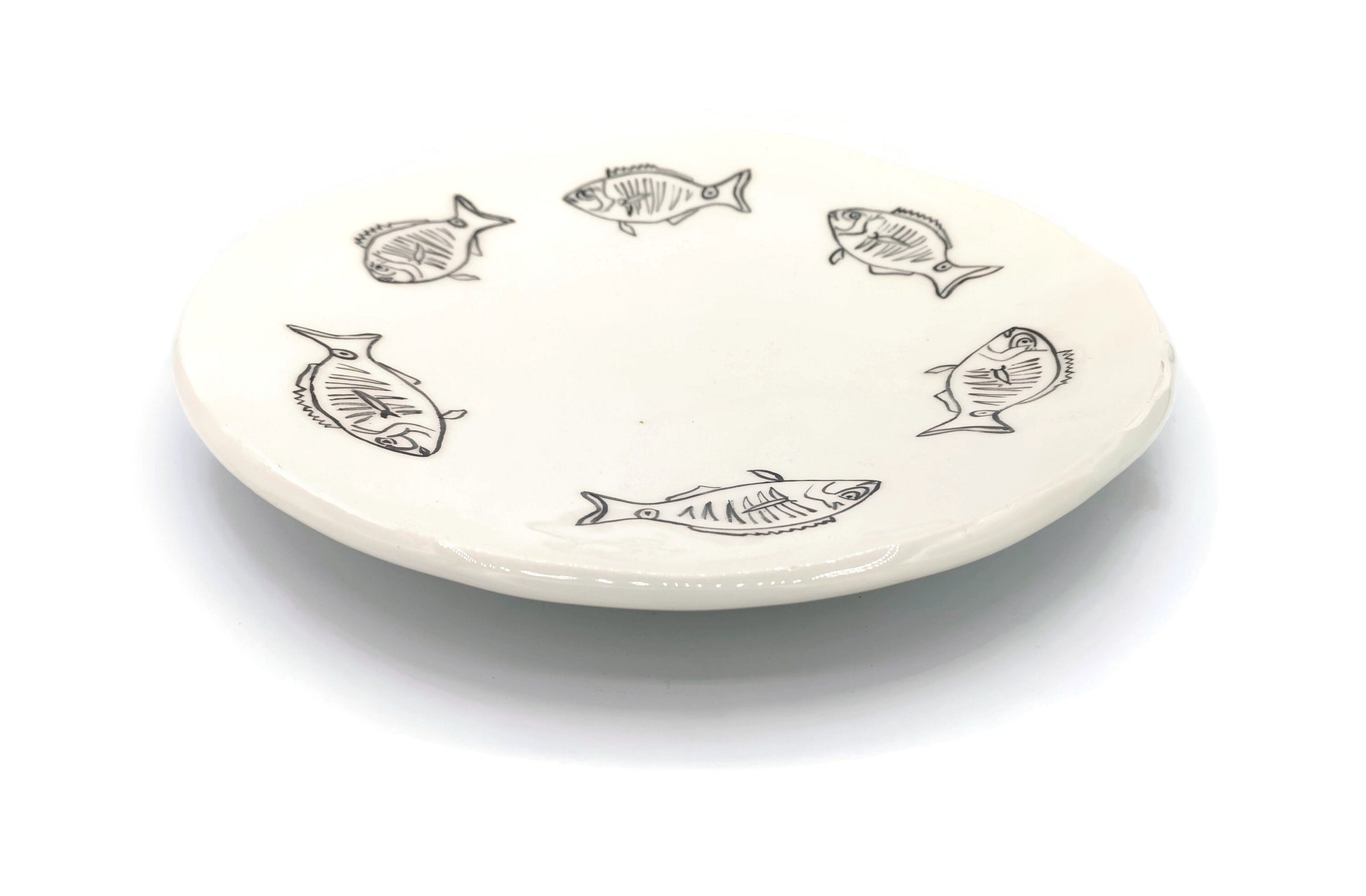 Black And White Handmade Ceramic Plate for Wall Decor, Decorative Fish Pottery, Portuguese Housewarming Gift First Home, Dining Room Decor - Ceramica Ana Rafael