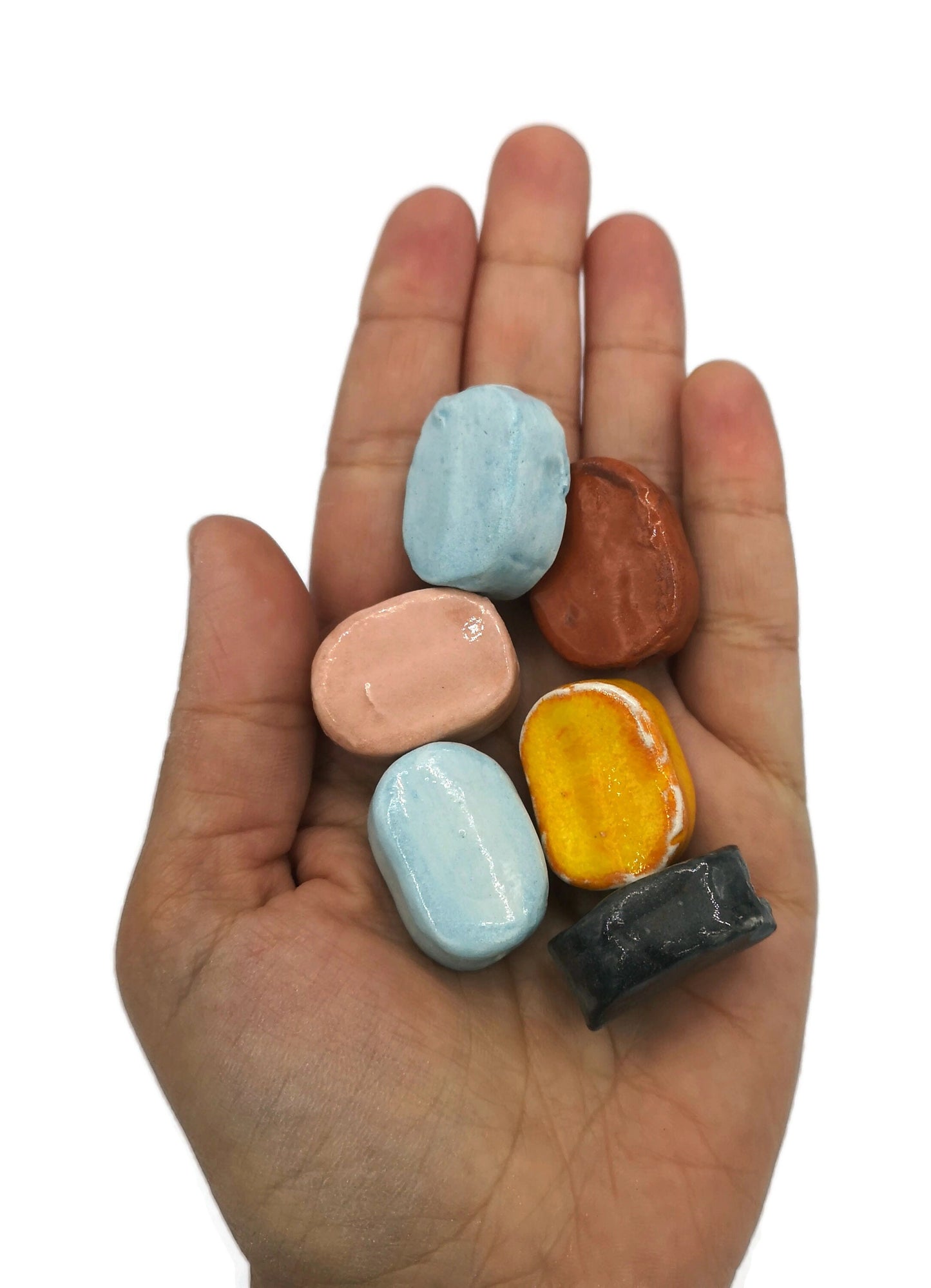 6Pc Assorted Ceramic Beads For Jewelry Making, Handmade Ceramic Unique Beads, Large Oval Macrame Beads 2mm Hole - Ceramica Ana Rafael