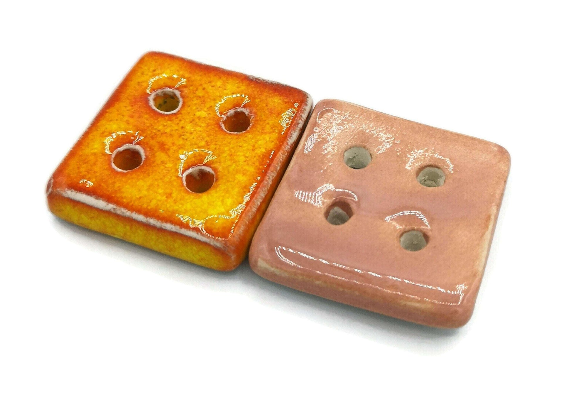 1Pc 30mm Orange Square Ceramic Buttons, Cute Pottery Coat Buttons, Best Sellers Sewing Supplies And Notions, Handmade Button Antique Look