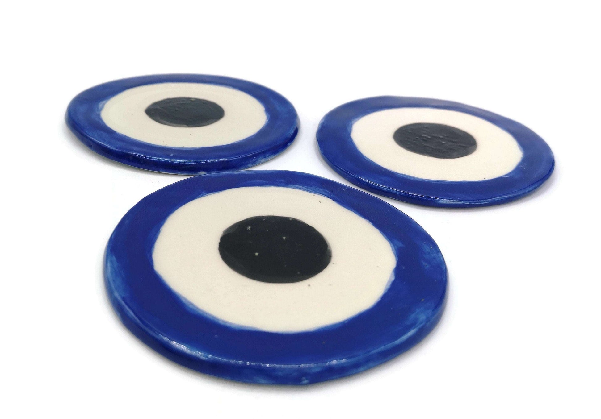 1Pc Handmade Ceramic Blue Evil Eye Coasters For Drinks, Mothers Day Gift For Women, Mom Birthday Gift, Artisan Pottery Best Seller
