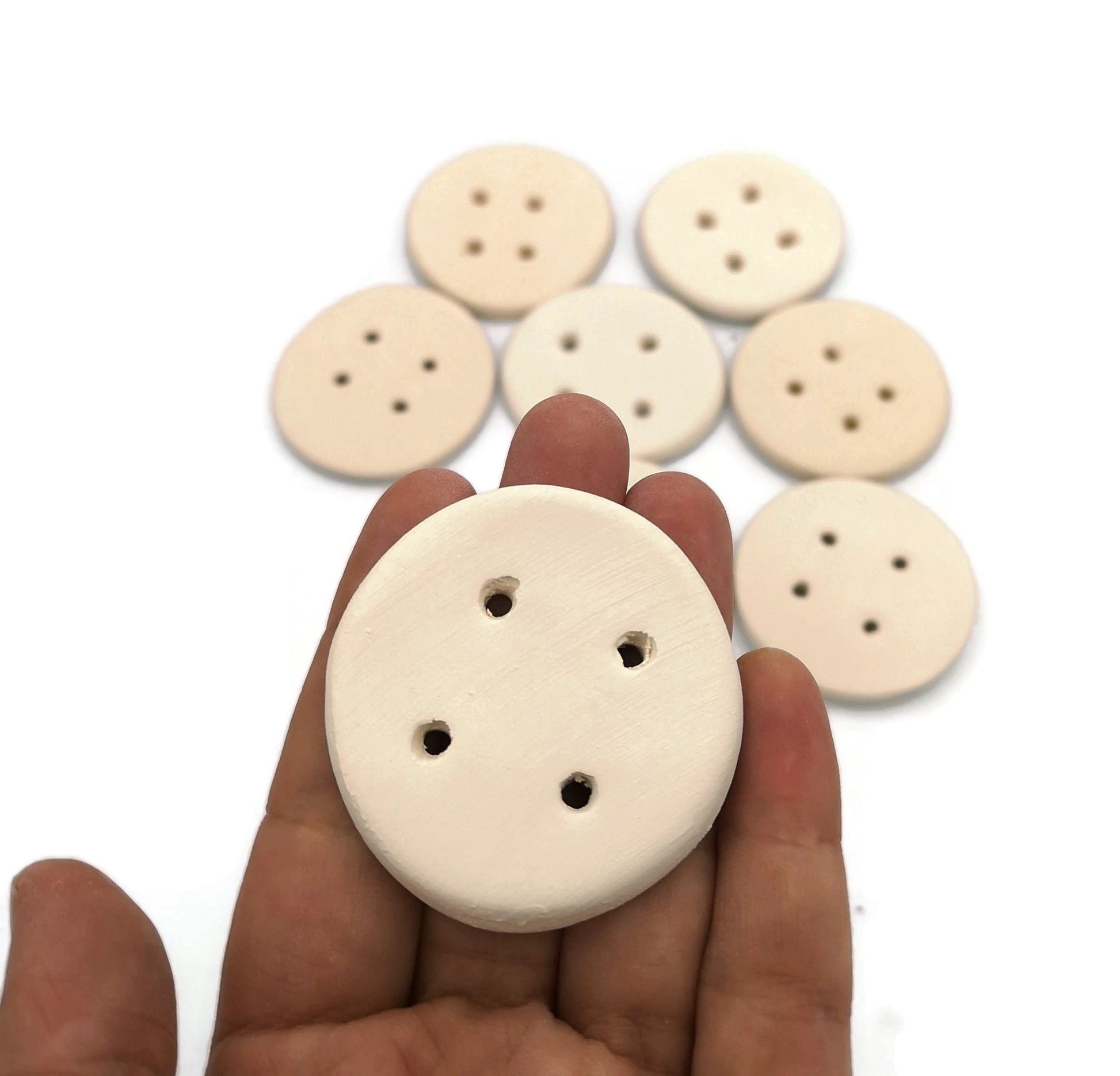 Handmade ceramic Sewing buttons Set, Unpainted Ceramic Bisque ready To Paint, Upholstery Buttons Round Shape, Best Gifts For Her Large Blank - Ceramica Ana Rafael