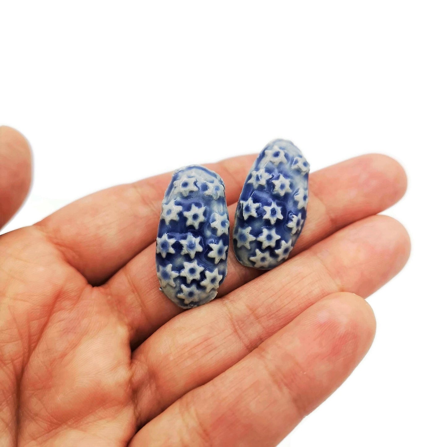Blue Clay Unique Stud Earrings For Women, Handmade Jewelry Best Gifts For Her, Novelty Earrings, Aesthetic Minimalist Funky Stocking Stuffer - Ceramica Ana Rafael