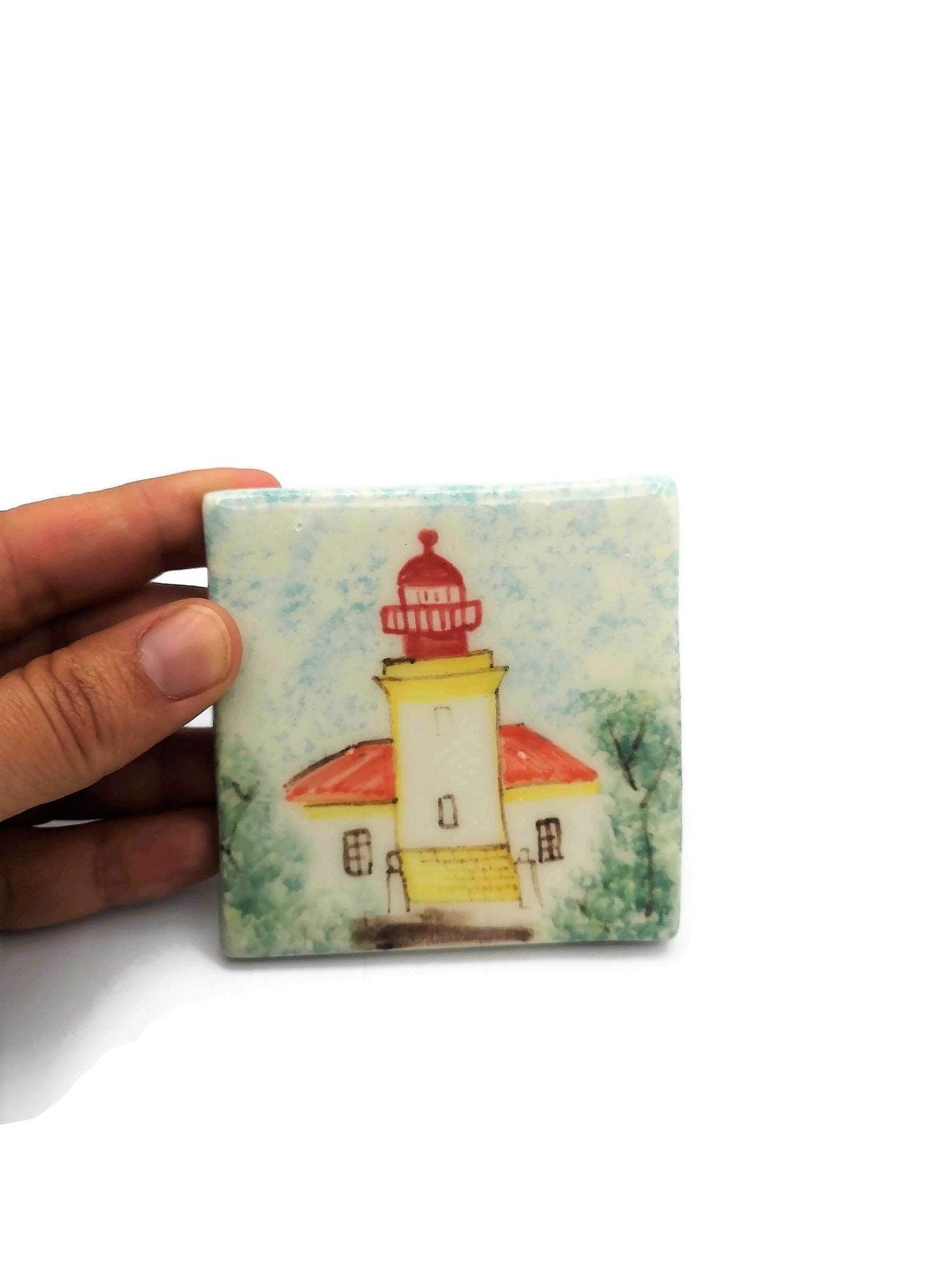 1Pc Hand Painted Lighthouse Small Ceramic Tile Wall Art, Decorative Mosaic Tiles For Backsplash, Unique Gifts For Him - Ceramica Ana Rafael