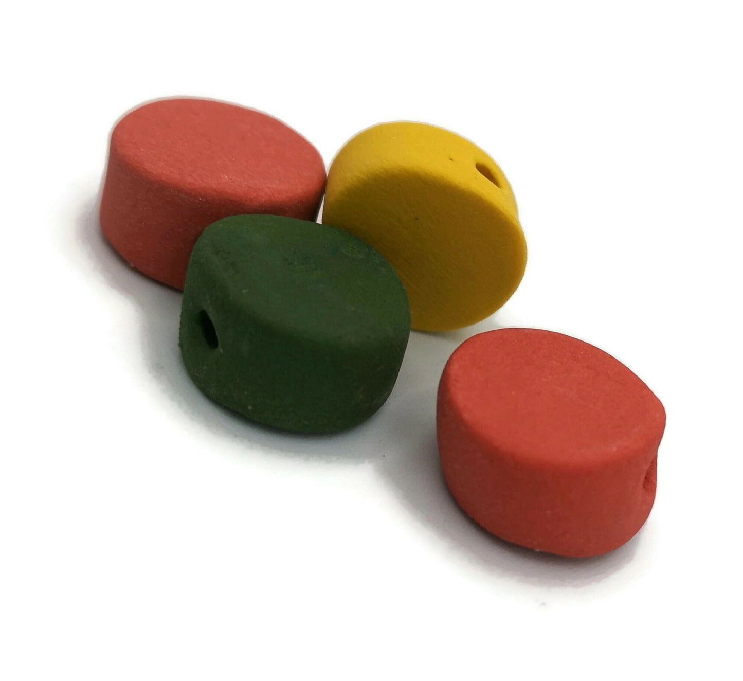4Pc 15mm Assorted Handmade Ceramic Beads For Jewelry Making, Colorful Matte Clay Macrame Beads Large Hole 2mm, Artisan Pottery Coin Beads - Ceramica Ana Rafael