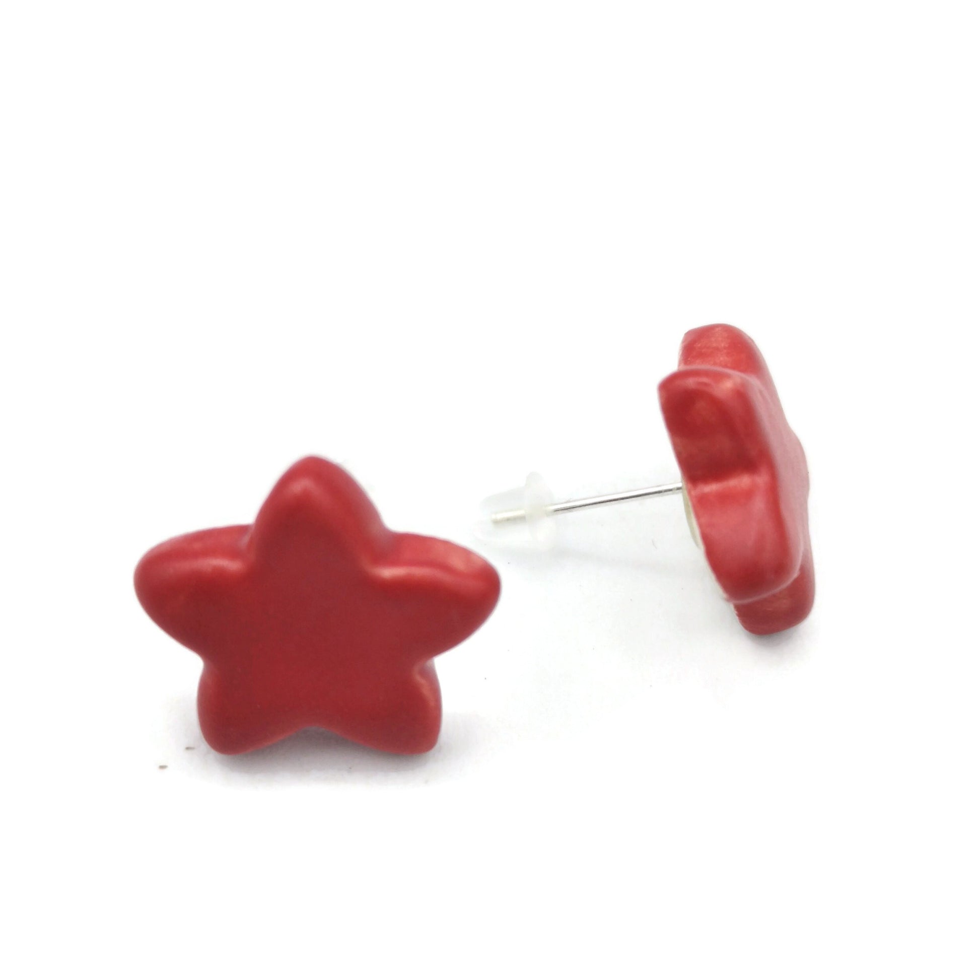 Handmade Red Star Stud Earrings Fo Women, Ceramic Jewelry Mothers Day Gift From Daughter, Statement Earrings Best Gifts For Her - Ceramica Ana Rafael