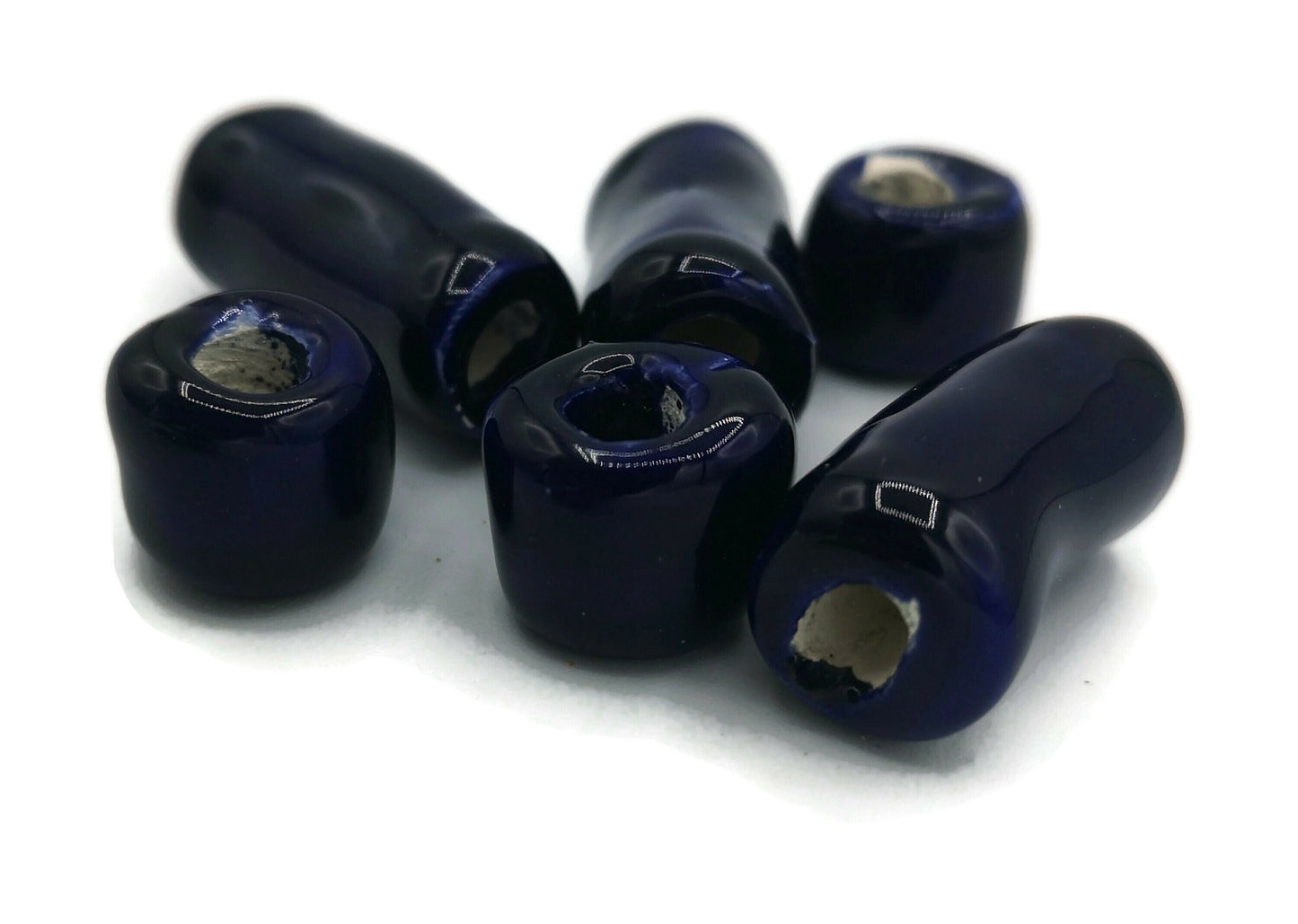 LARGE TUBE BEADS, Macrame Beads, Large Hole Beads, Set of 6 Ceramic Beads For Jewelry Making - Ceramica Ana Rafael