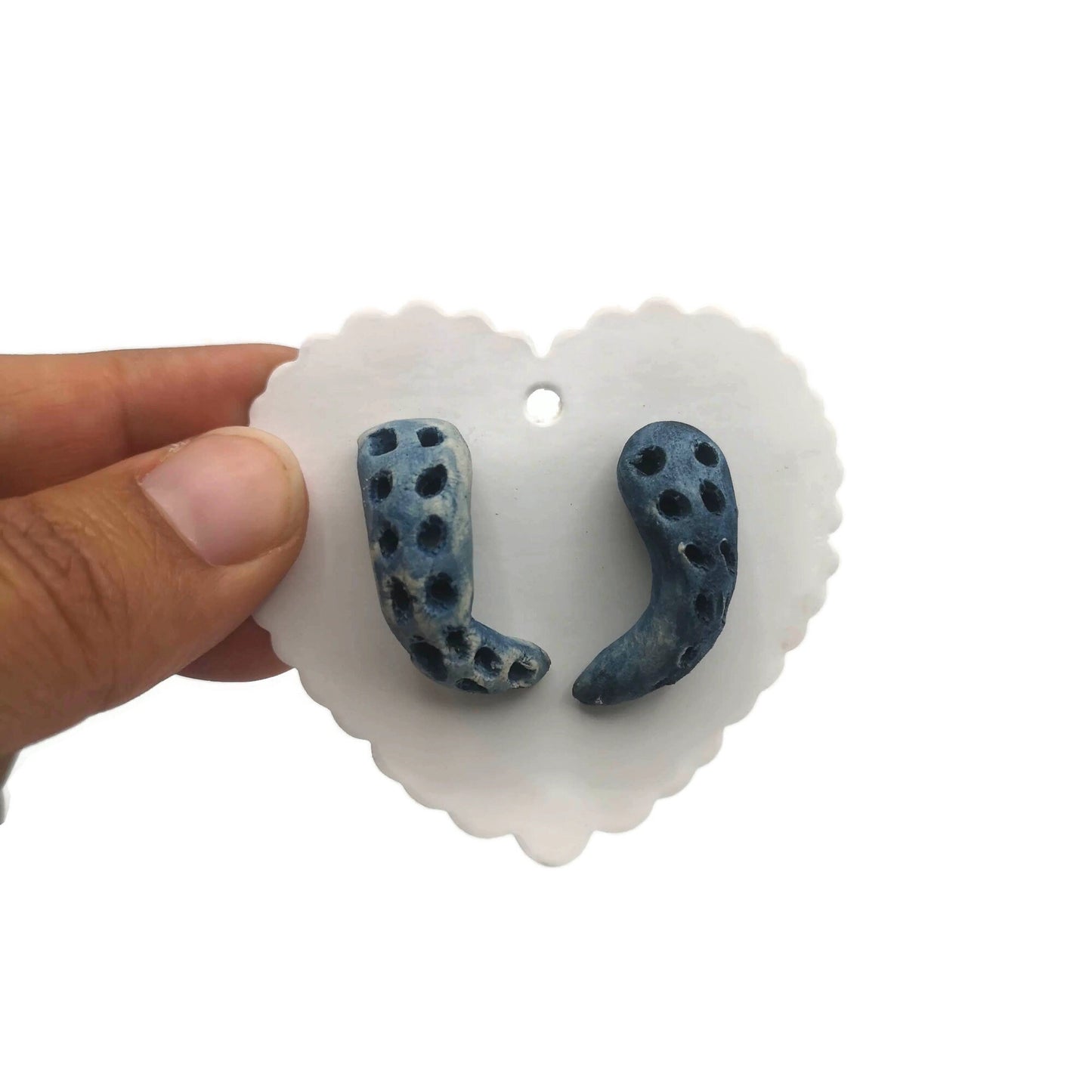 Octopus Earrings For Women, Minimalist Novelty Blue Stud Earrings, Best Gifts For Her, Artisan Clay Tentacle Jewelry - Ceramica Ana Rafael