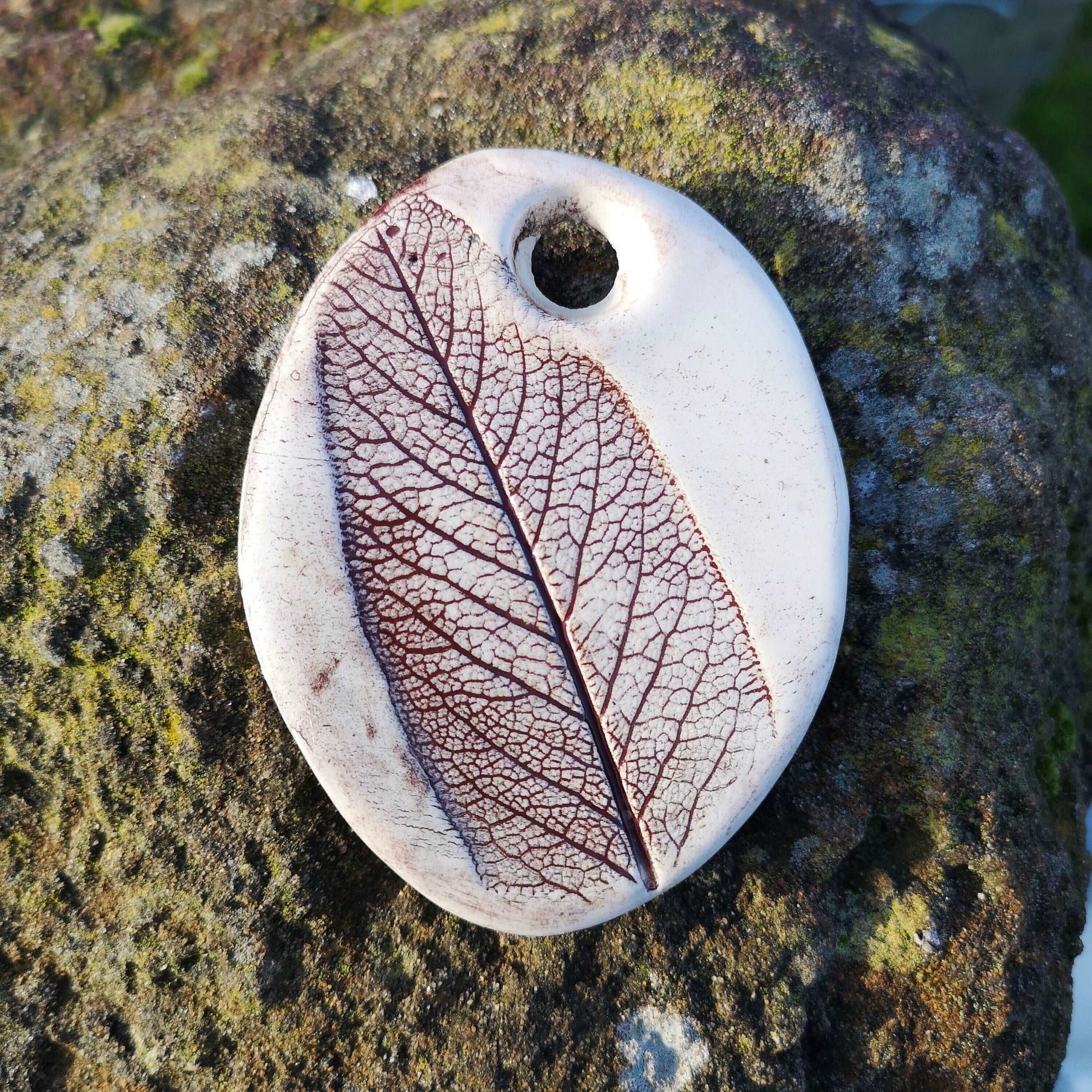 1Pc 85mm Extra Large Handmade Ceramic Necklace Pendant for Jewelry Making, Rustic Pressed Sage Leavf Jumbo Clay Charm For Eclectic Fashion