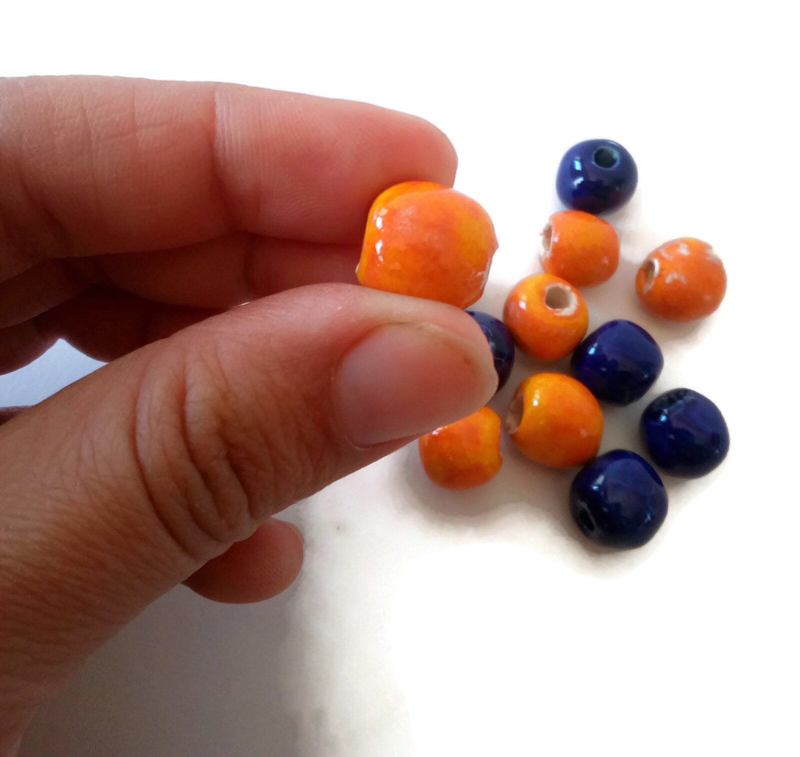 12 Pcs Handmade Ceramic Beads 10mm, Assorted Clay Beads Round Shaped, Unique Beads For Jewelry Making, Decorative Porcelain Macrame Beads - Ceramica Ana Rafael