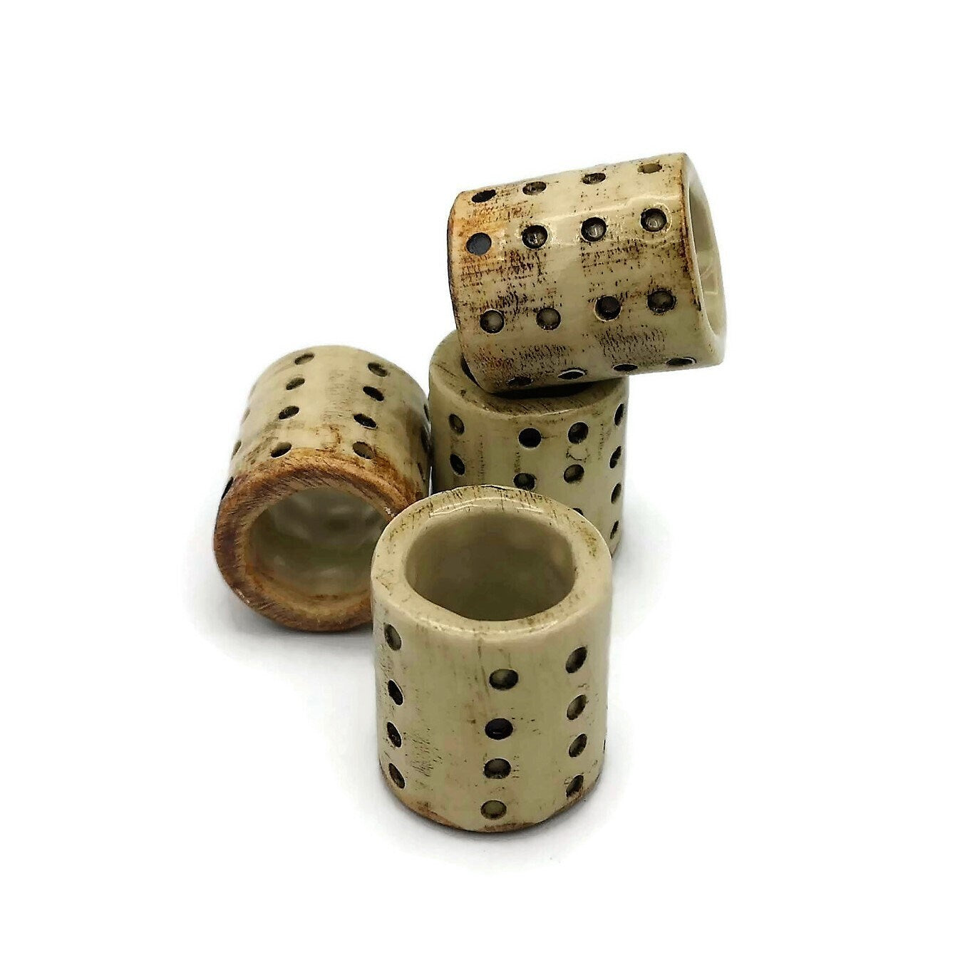 4Pc Large Beads 35 mm (1.4 inches). Rustic Ceramic Big Hole Tube Beads For Macrame, Chunky Beads Textured For Plant Hanger and Home Decor - Ceramica Ana Rafael