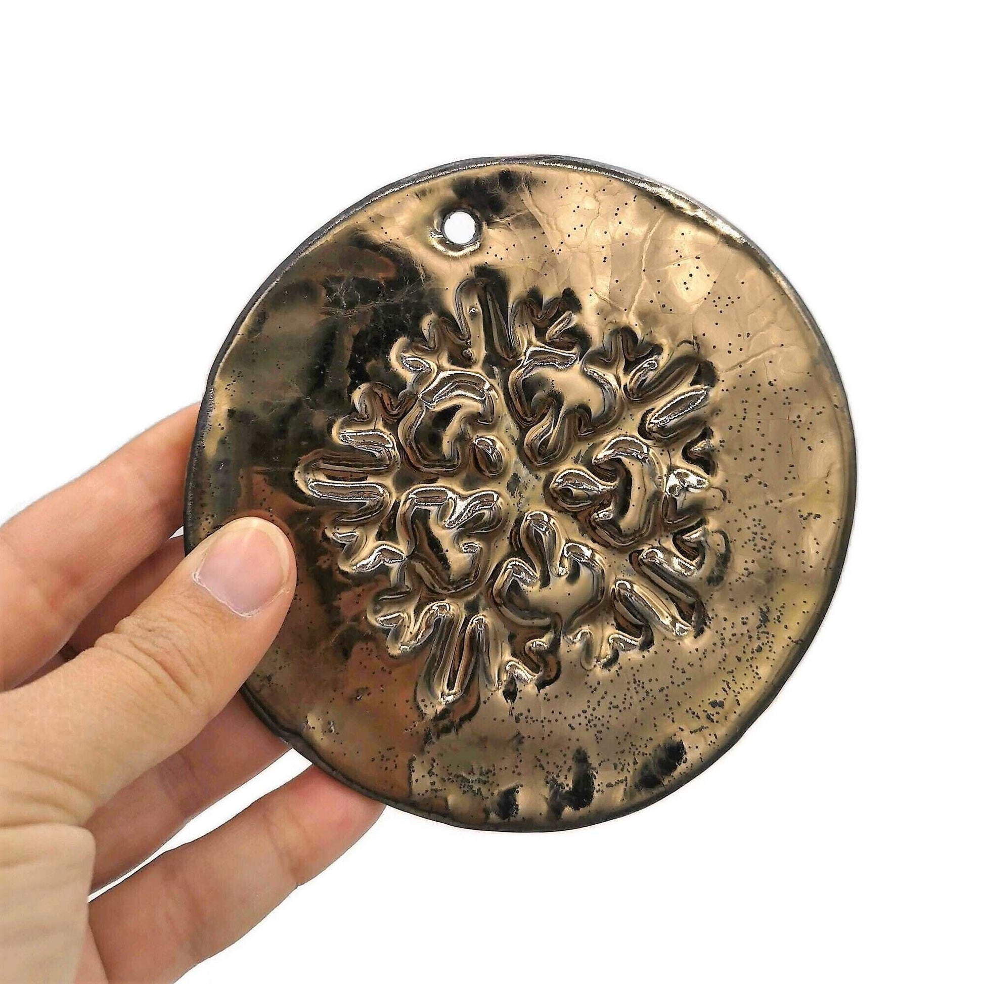 1Pc Golden Handmade Ceramic Snowflake Ornament, Metal Look Christmas Tree Decoration, Gift Idea