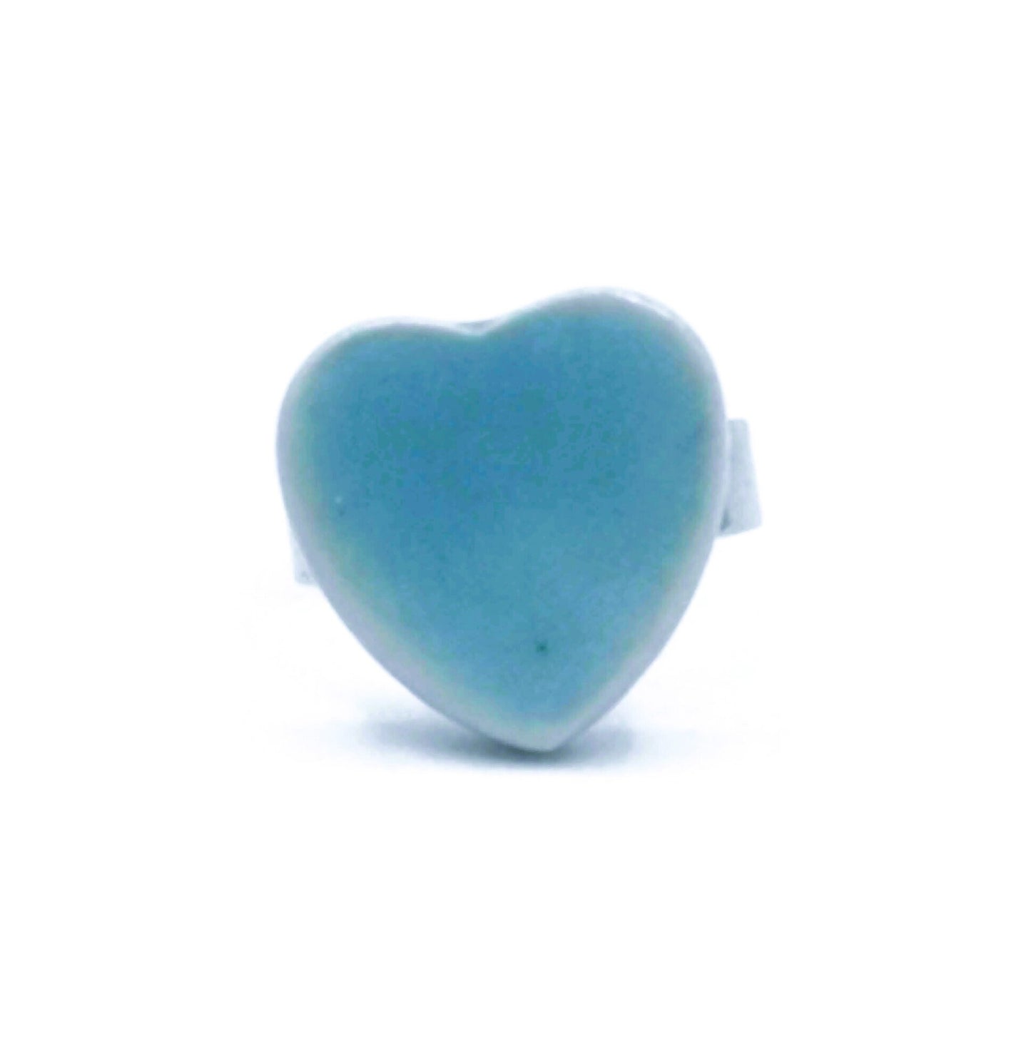 Handmade Ceramic Turquoise Blue Heart Statement Ring For Women, Stainless Steel Adjustable Ring, Porcelain 9th Anniversary Gifts For Her - Ceramica Ana Rafael