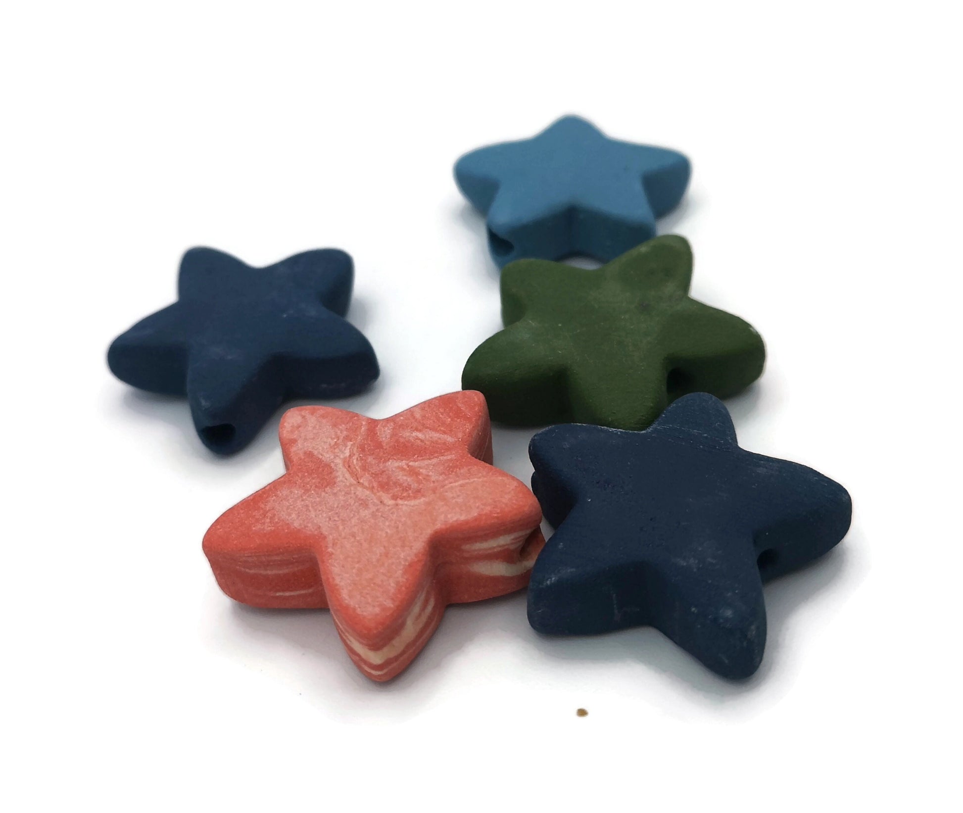 5Pc 35mm Large Ceramic Star Beads For Jewelry Making, Handmade Decorative Clay Beads, Large Unusual Assorted Macrame Beads - Ceramica Ana Rafael