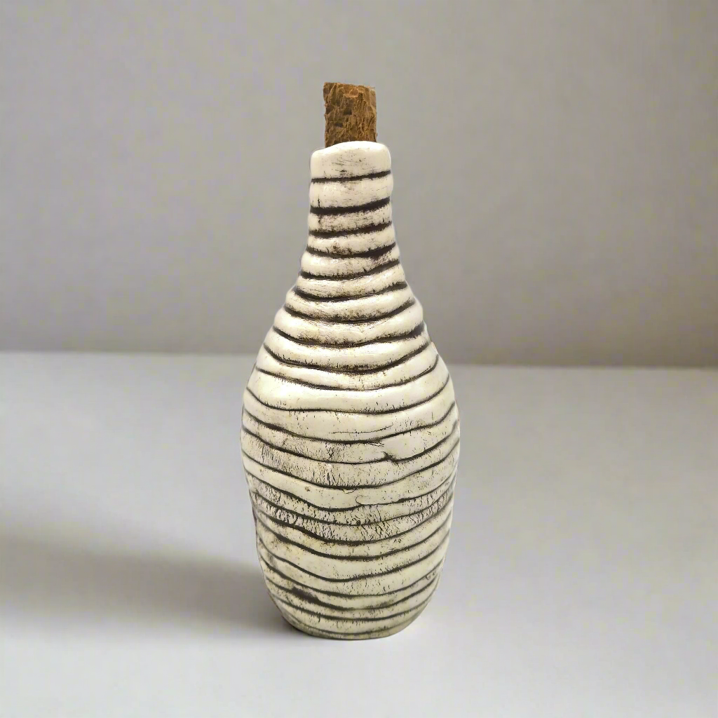 Handmade Decorative Ceramic Bottle with Cork – Beige & Brown Rustic Design