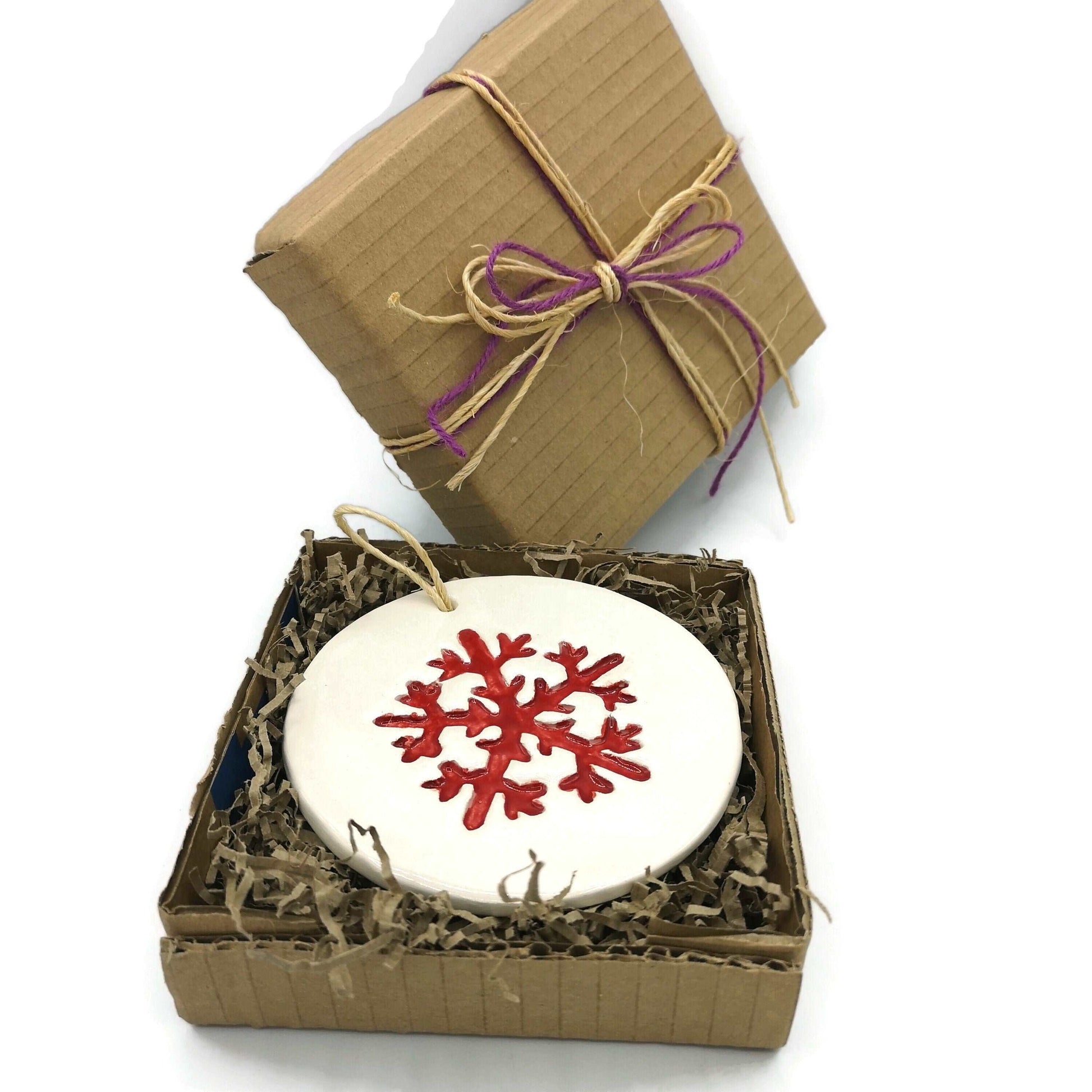 1Pc Red Snowflake Ornament, Handmade Ceramic Wall Hanging Nordic Winter Decor, Chrismas Tree Ornament