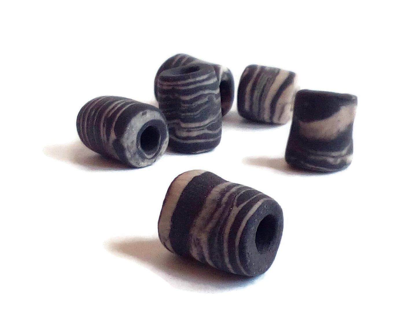 6Pcs Macrame beads large hole, handmade ceramic tube beads for jewelry making, unique black and white beads, dreadlock beads, best sellers - Ceramica Ana Rafael