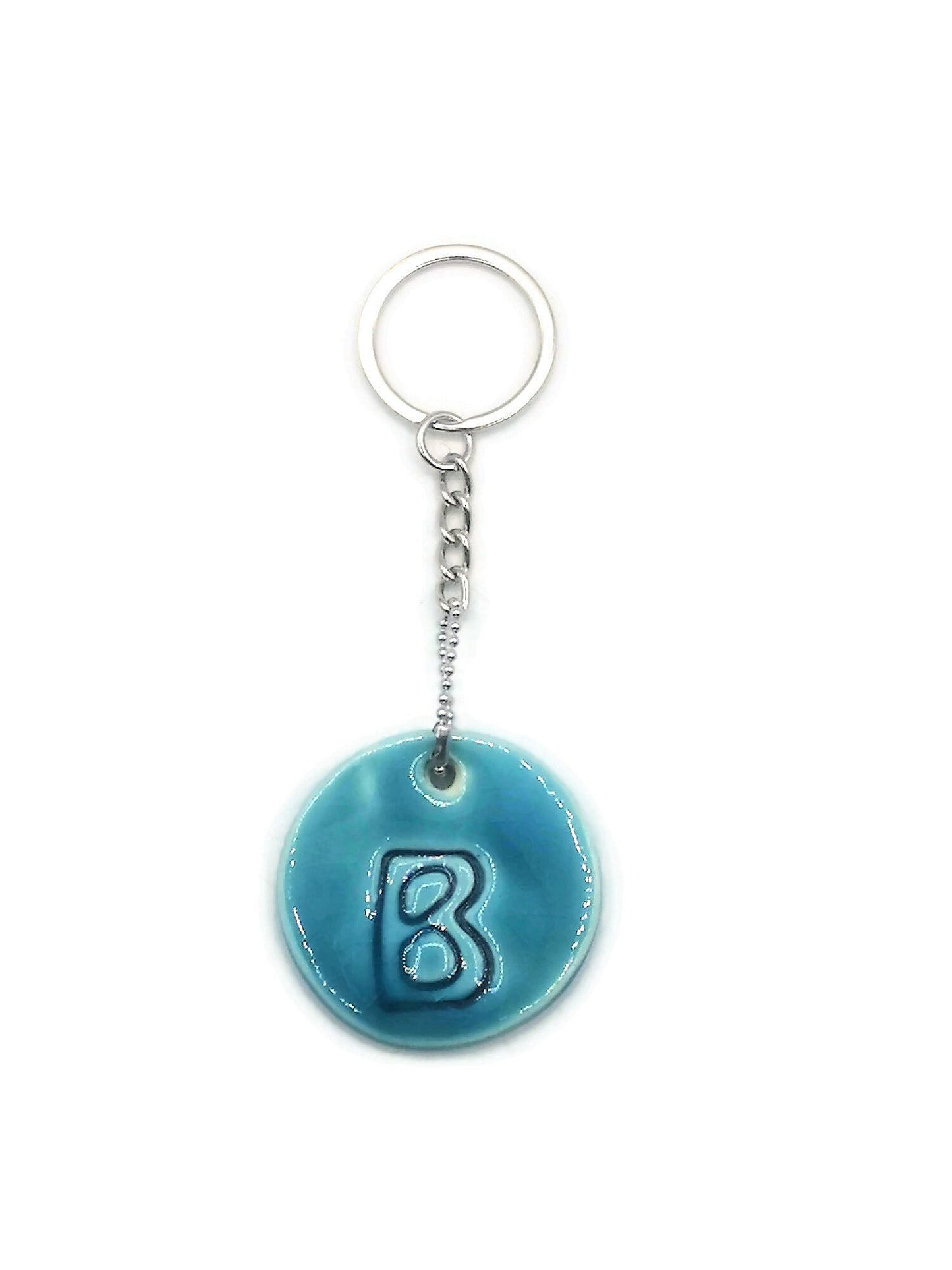 Blue Initial Keychain For Women, Letter Keychain Charm, Personalized Gifts For Her, Custom Handmade Ceramic Aesthetic keychain For Mom - Ceramica Ana Rafael