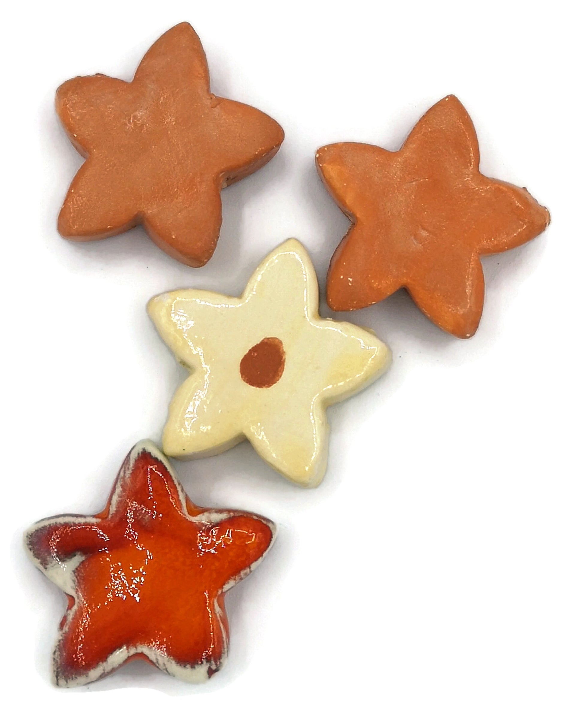 STAR CERAMIC BEADS, Mixed Set Of 4 Decorative Jewelry Making Beads Large Macrame Beads Colorful Flower Shaped - Ceramica Ana Rafael