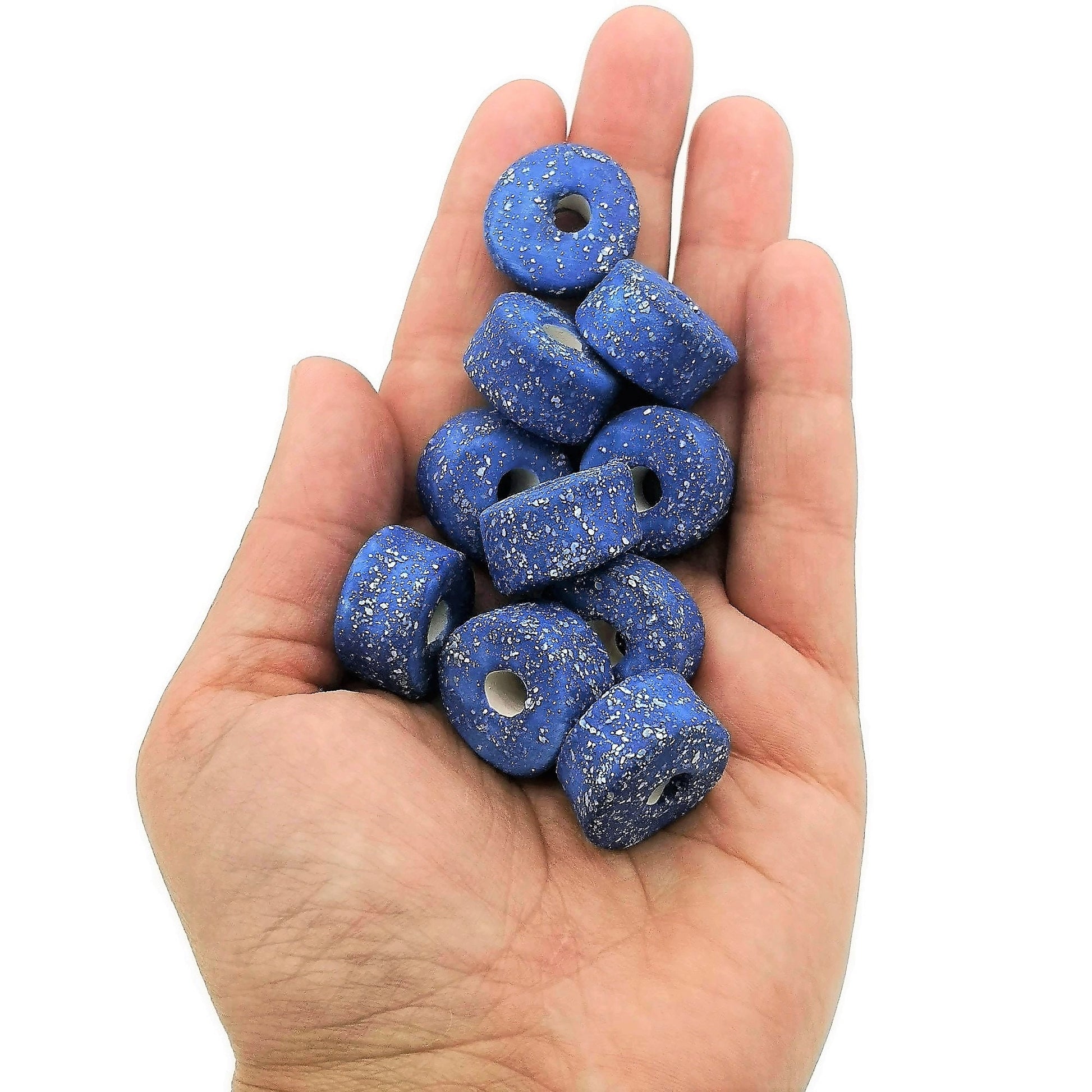 Handmade Ceramic Beads Jewelry Making, 5 Pcs Clay Beads Large Hole, Porcelain Dreadlock Beads, Unique Donut Beard Bead Unusual - Ceramica Ana Rafael