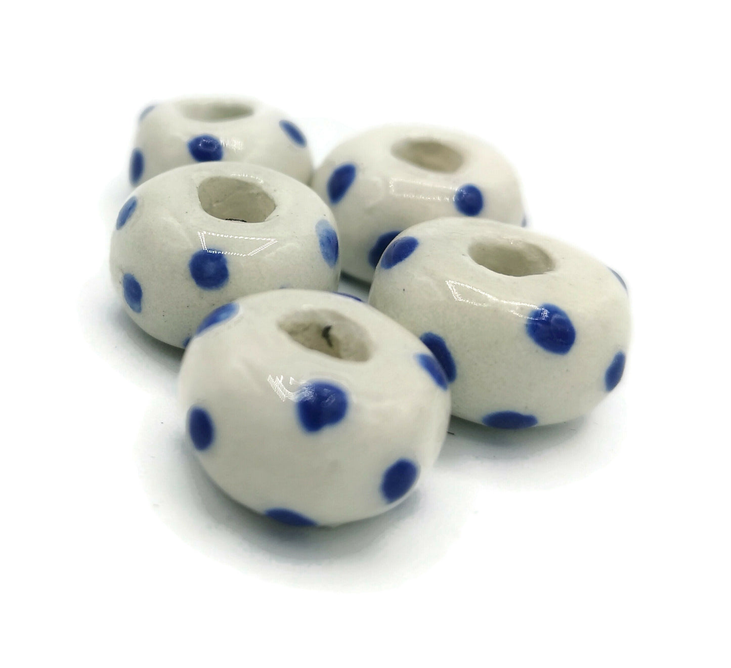 5Pc Large Hole Ceramic Beads, Handmade Macrame Beads for Jewelry Making, Clay Beads, Beard Beads for Hair Braids, Pony Beads, Best Sellers - Ceramica Ana Rafael