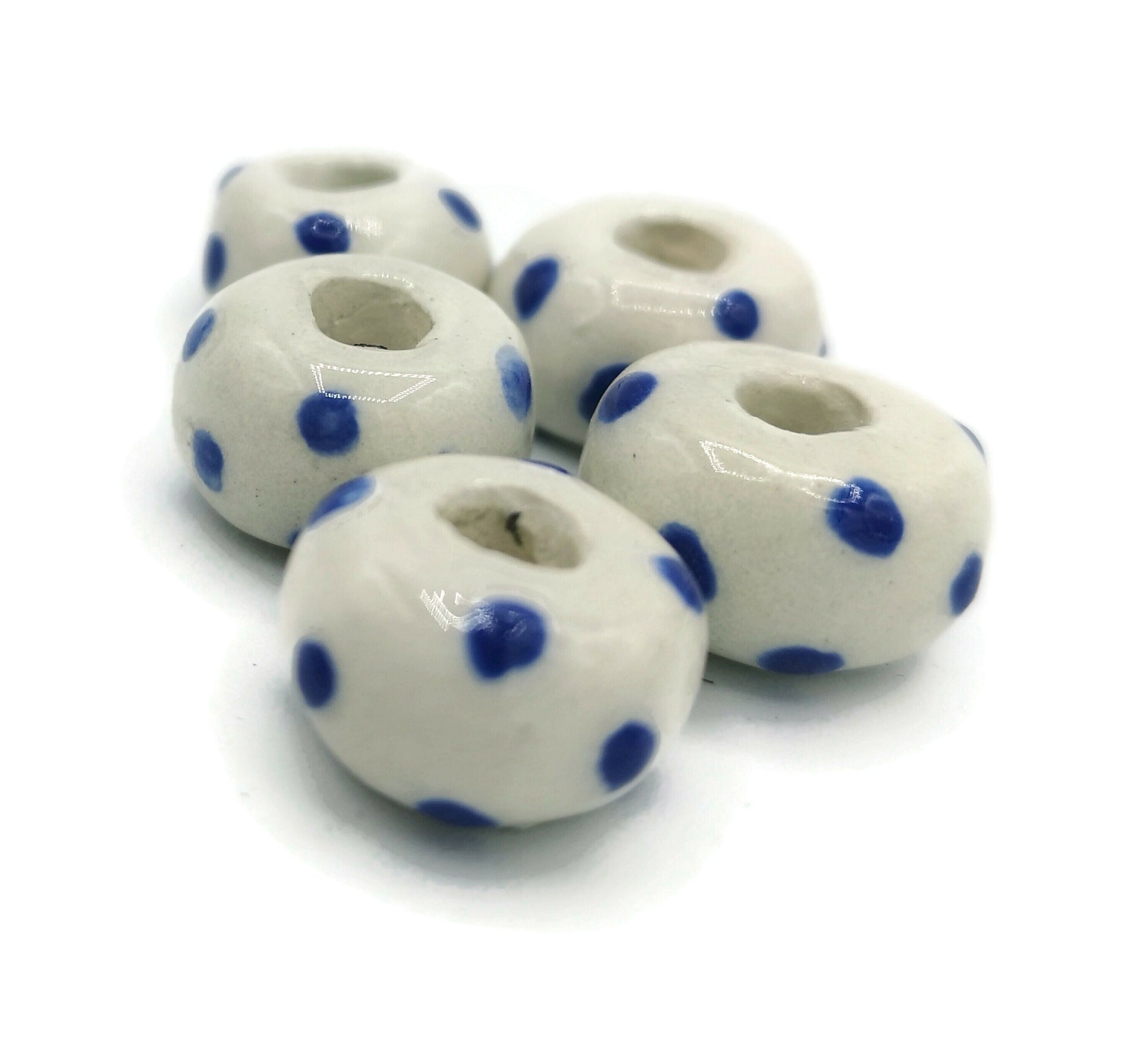 5Pc Large Hole Ceramic Beads, Handmade Macrame Beads for Jewelry Making, Clay Beads, Beard Beads for Hair Braids, Pony Beads, Best Sellers - Ceramica Ana Rafael