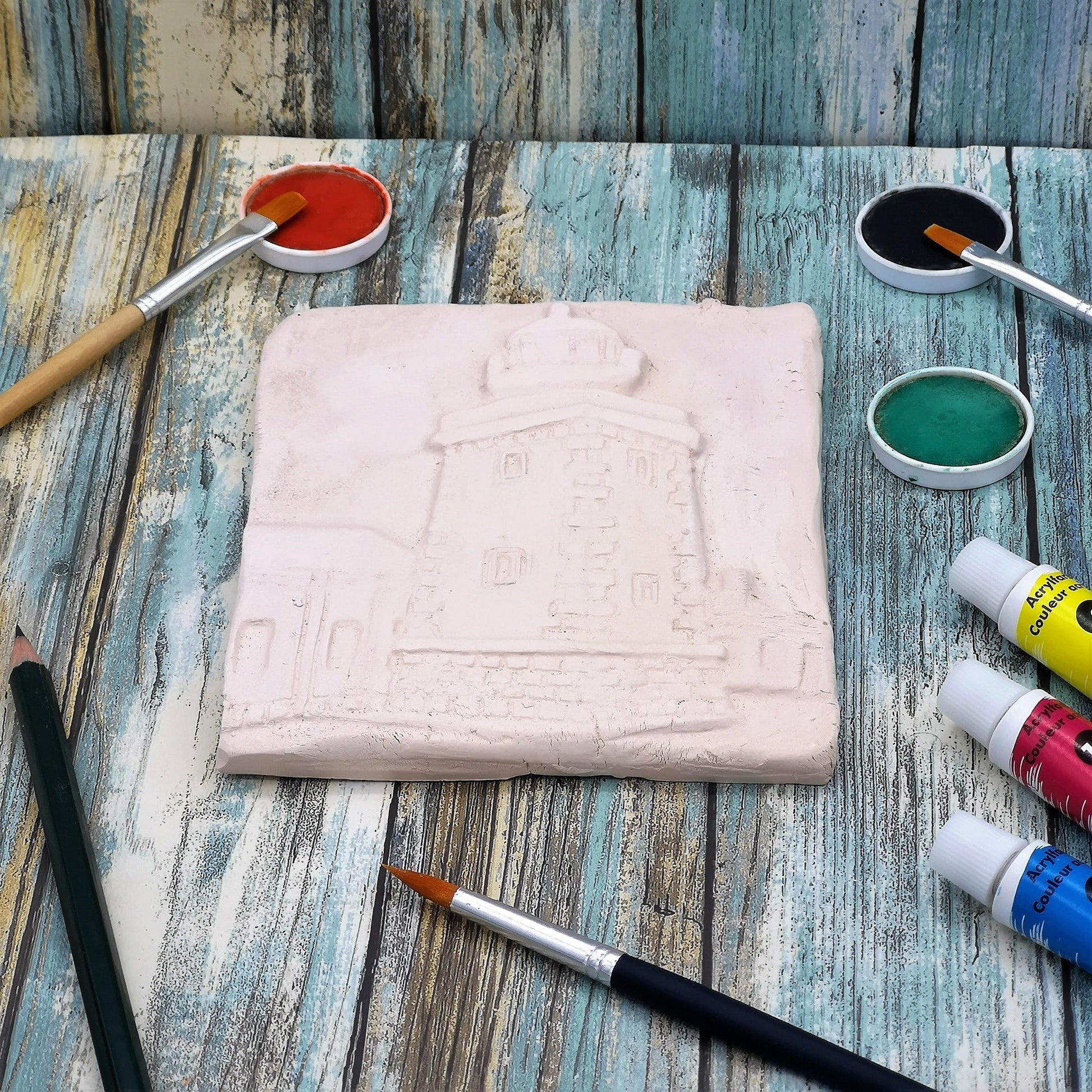 Lighthouse tile for crafts, unpainted ceramic bisque ready to paint, blank tile nautical, DIY gifts for mom, craft supplies for adults, best - Ceramica Ana Rafael