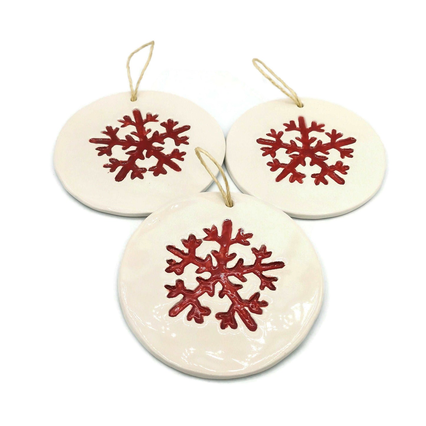 1Pc Red Snowflake Ornament, Handmade Ceramic Wall Hanging Nordic Winter Decor, Chrismas Tree Ornament