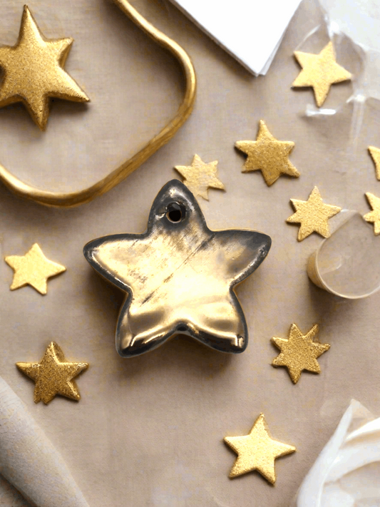 1Pc Handmade Ceramic Star Gift Tags All Occasion, Clay Christmas Ornaments Reusable, Holiday Artisan Celestial Home Decor, Party Favors
