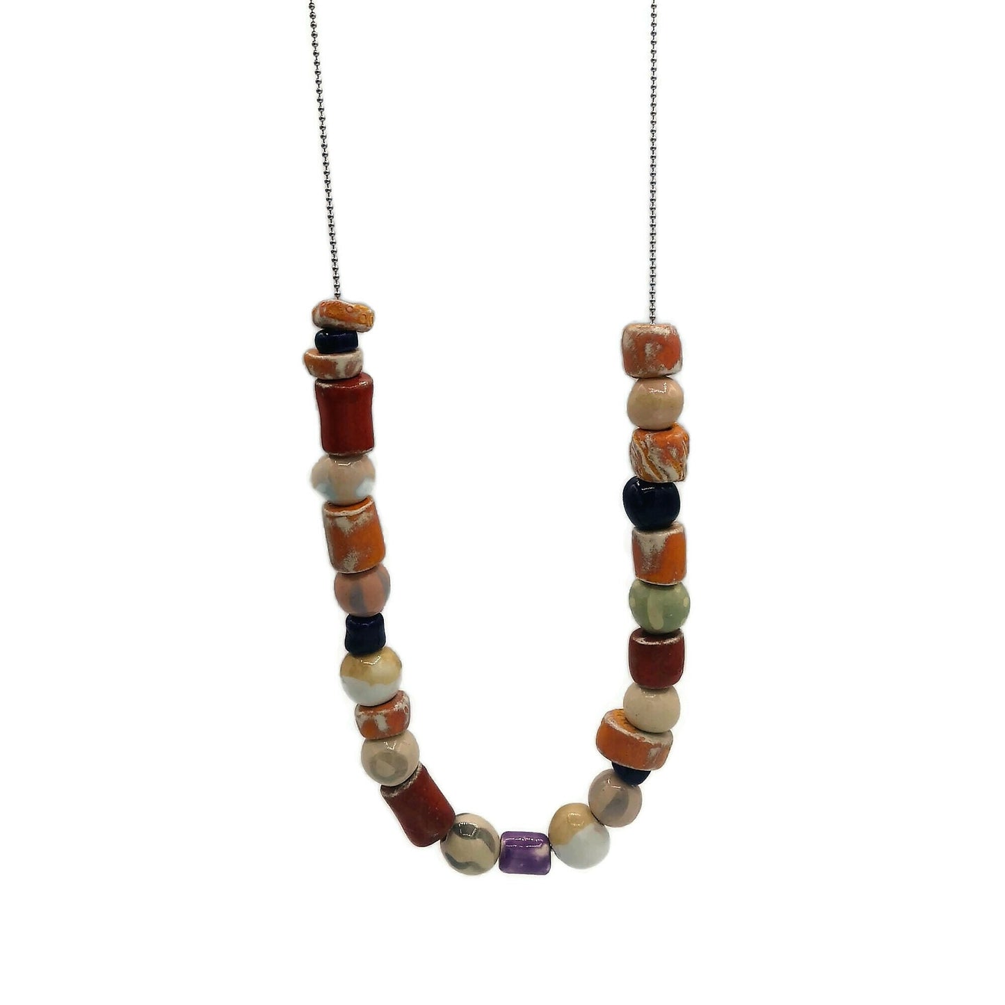 Handmade Ceramic Aesthetic Beaded Necklace For Women, Chunky Colorful Clay Statement Jewelry Best Gift For Her, 9th Aniversary Gift For Wife - Ceramica Ana Rafael