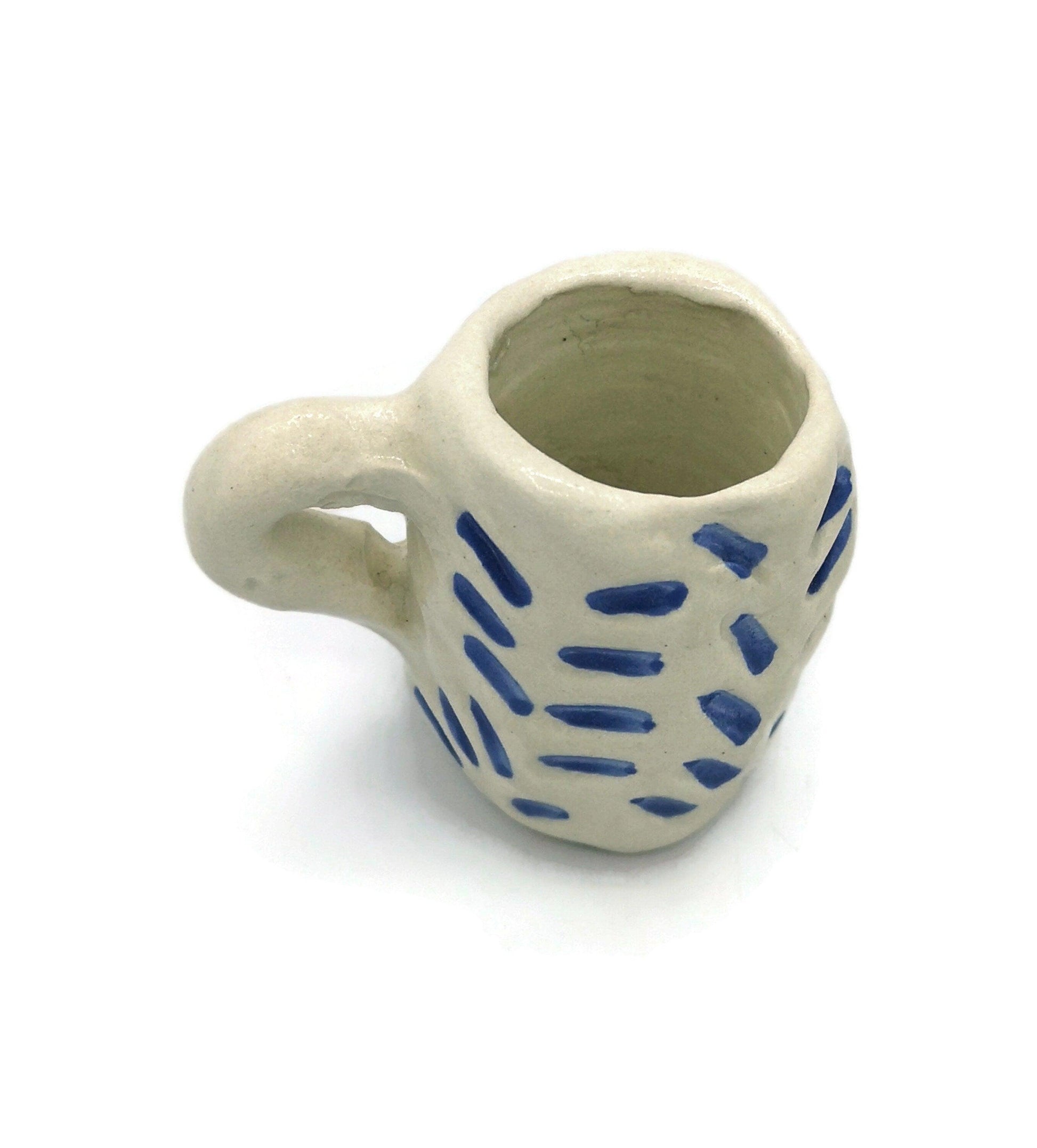 1Pc Handmade Ceramic Espresso Cup White and Blue, Funny Shot Glass Fathers Day Gift From Daughter, Mug Birthday Step Dad Gift Best Sellers - Ceramica Ana Rafael