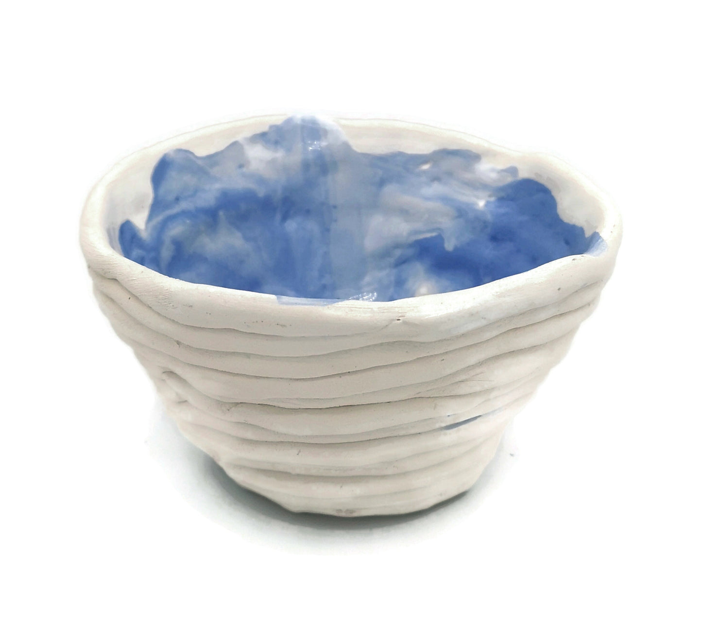 Handmade Ceramic Blue and White Bowl For Home Decor, Small Pottery Snack Bowls, Textured Irregular Shape Candle Holder, Trinket Bowl - Ceramica Ana Rafael