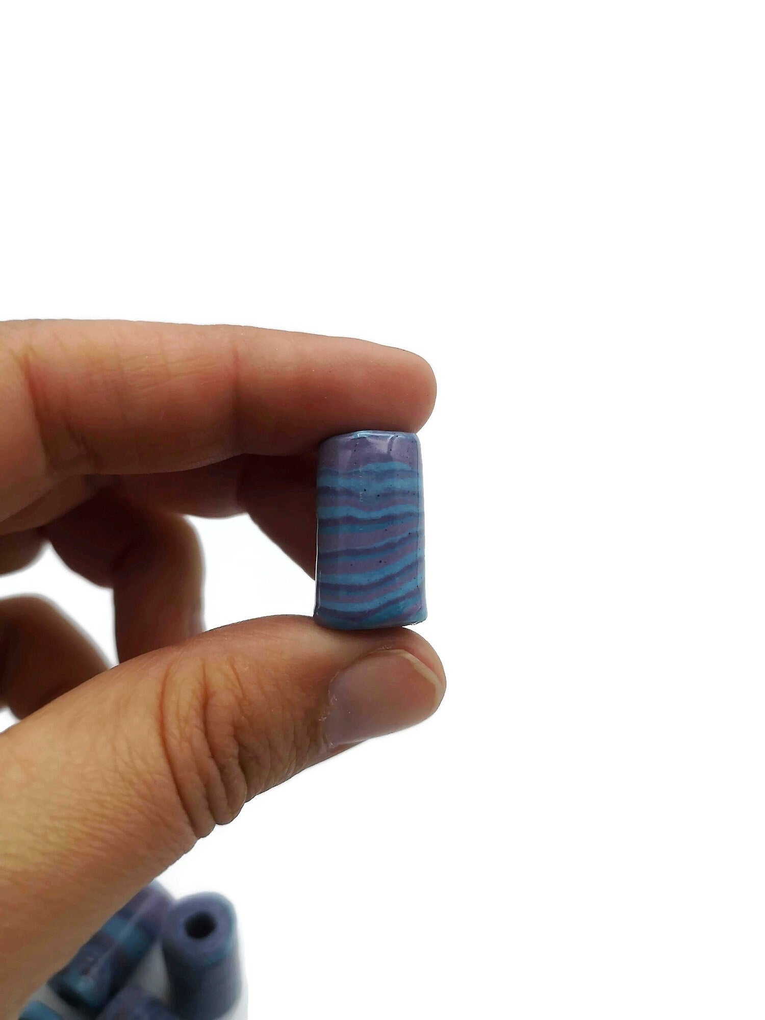 1 Pc Large Handmade Ceramic Tube Beads for Jewelry Making, Artisan Purple and Blue Macrame Beads 4mm Hole, Unique Beard Beads for Hair Braid - Ceramica Ana Rafael