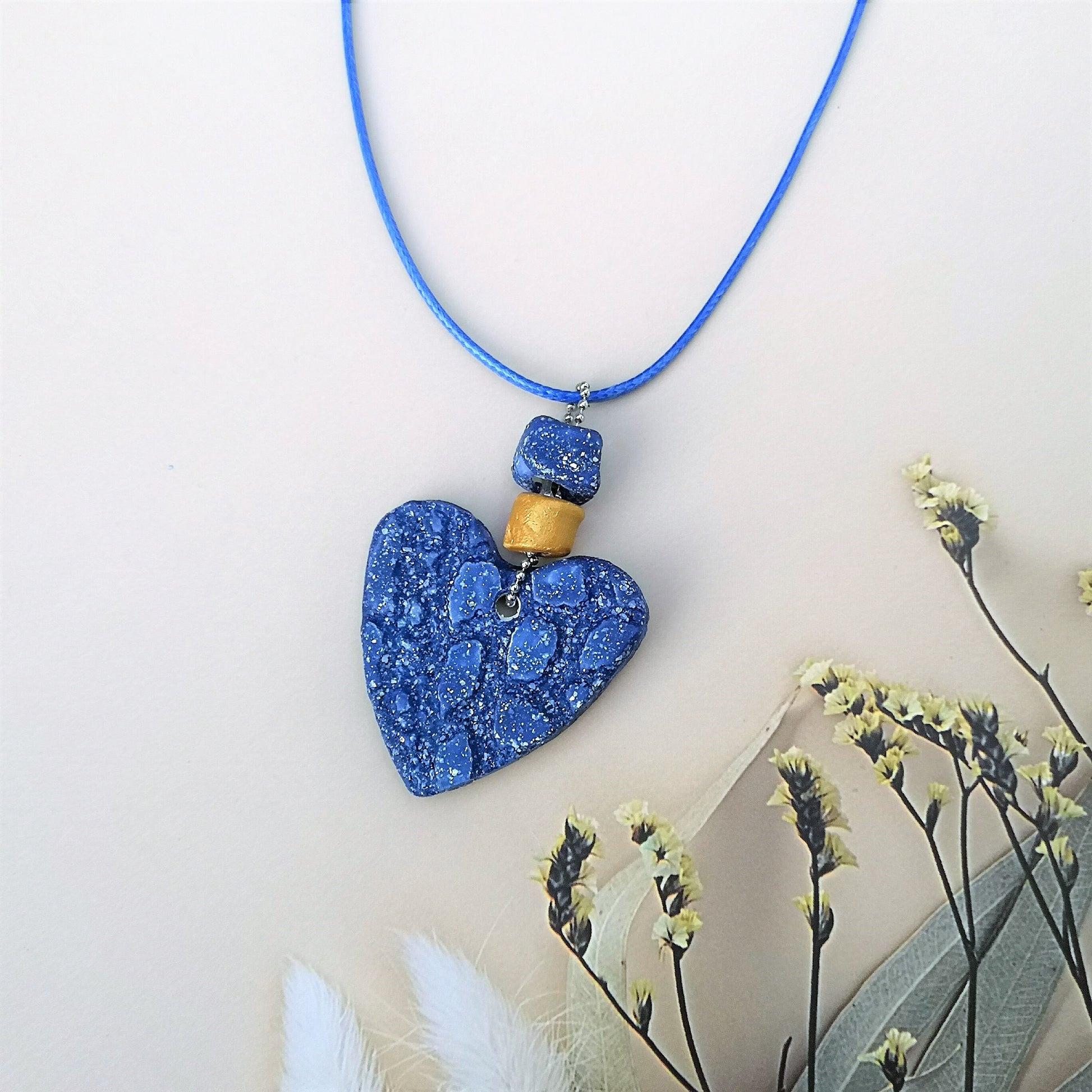 Statement Gold Heart Pendant Necklace For Women, Boho Clay Necklace, Everyday Necklace For Her, Cute Mother Day Gift From Daughter - Ceramica Ana Rafael