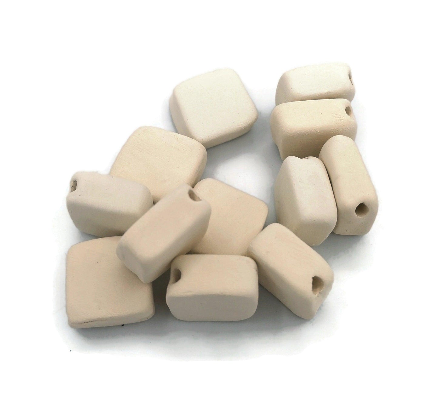 12Pc SquareHandmade Ceramic Bisque Beads For Jewelry Making, Craft Kits For Adults, Unpainted Macrame Beads Ready To Paint - Ceramica Ana Rafael