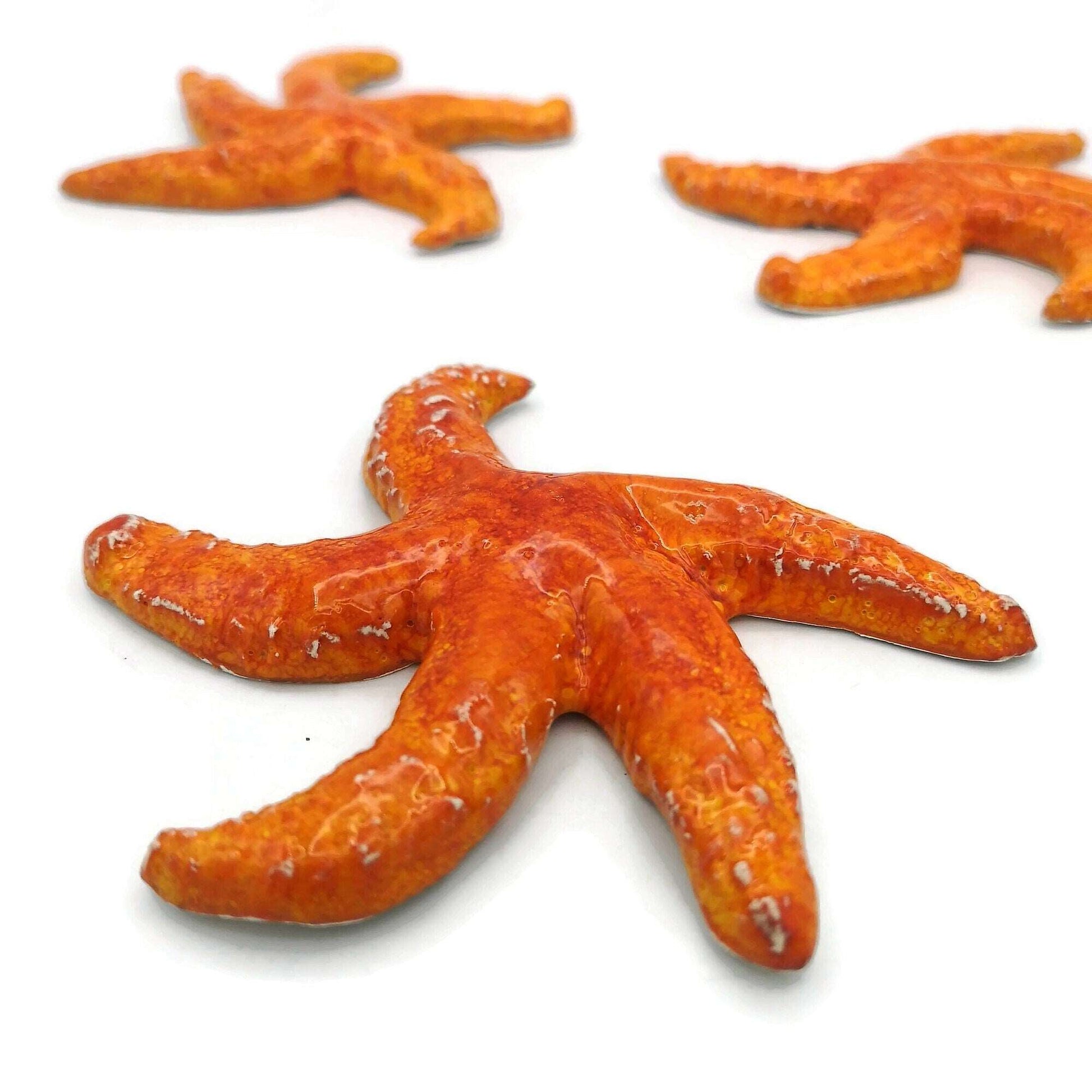 1Pc Handmade Ceramic Starfish Tile, Orange Coastal Wall Decor For Swimingpool Aquarium or Fish Tank, Beach Lover Gift for Women