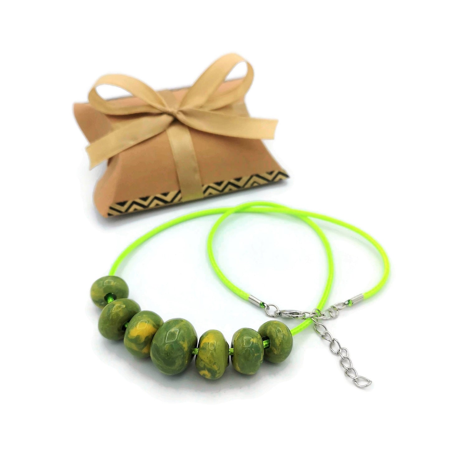 Green Statement Necklace, Everyday Necklace, Boho Beaded Necklace, Best Gifts For Her, Mom Birthday Gift From Daughter, Handmade Ceramic - Ceramica Ana Rafael