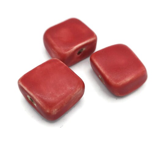 Square Beads, Handmade Ceramic Beads, Craft Beads, Set of 3 Assorted Flat Square Beads Decorative For Jewelry Making, Most Sold Items - Ceramica Ana Rafael
