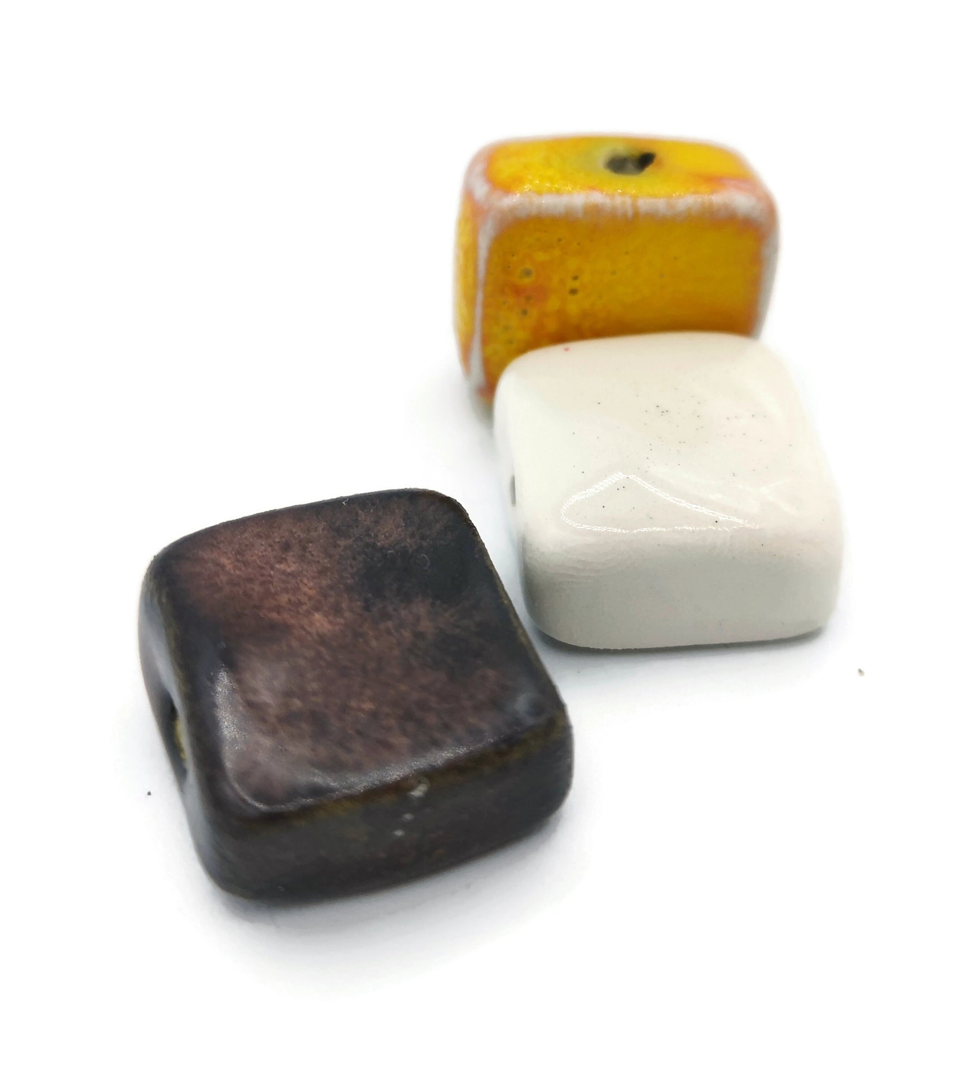Square Beads, Handmade Ceramic Beads, Craft Beads, Set of 3 Assorted Flat Square Beads Decorative For Jewelry Making, Most Sold Items - Ceramica Ana Rafael