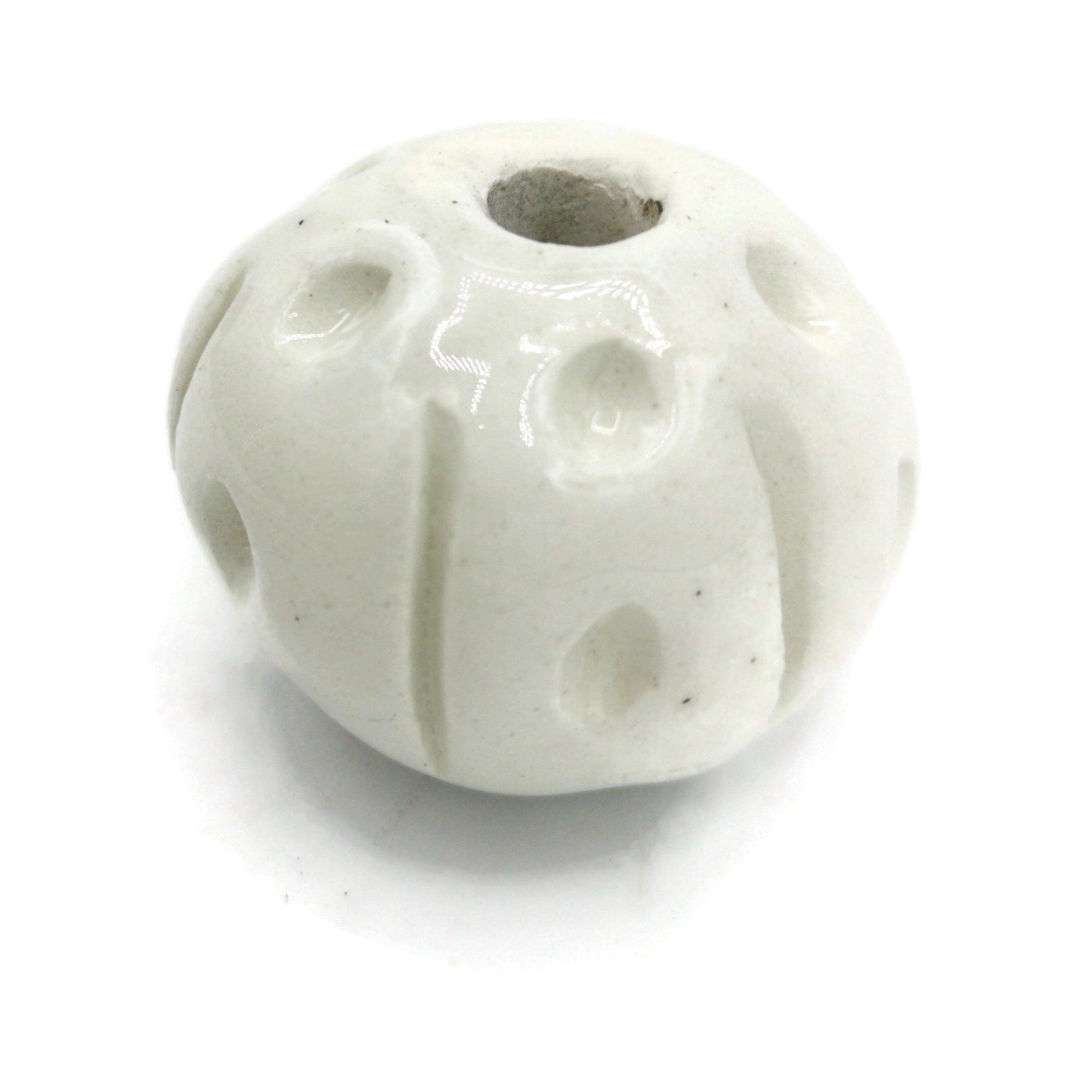 1Pc 35mm White Large Hole Beads, round beads for bracelets, clay beads for jewelry making supplies, best handmade ceramic beads for macrame - Ceramica Ana Rafael
