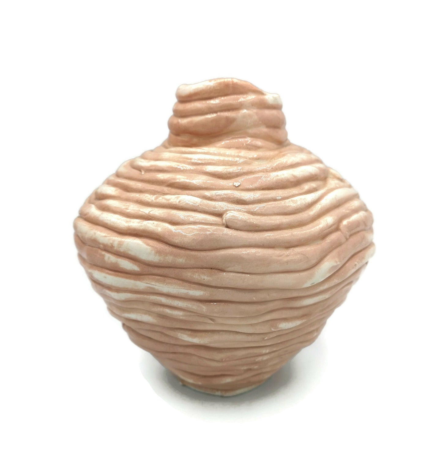 Handmade Ceramic Sculptural Pink Vase For Home Decor, Unique Textured Organic Shape Mid Century Modern Pottery 9th-anniversary gift for wife - Ceramica Ana Rafael