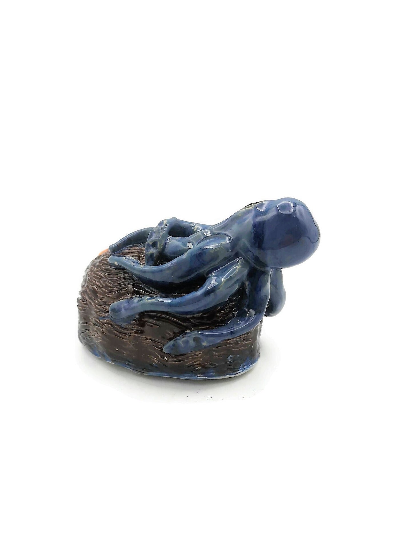 Handmade Blue Ceramic Octopus And Orange Starfish Sculpture, Modern Contemporary Coastal Home Decor For Table or Shelf - Ceramica Ana Rafael
