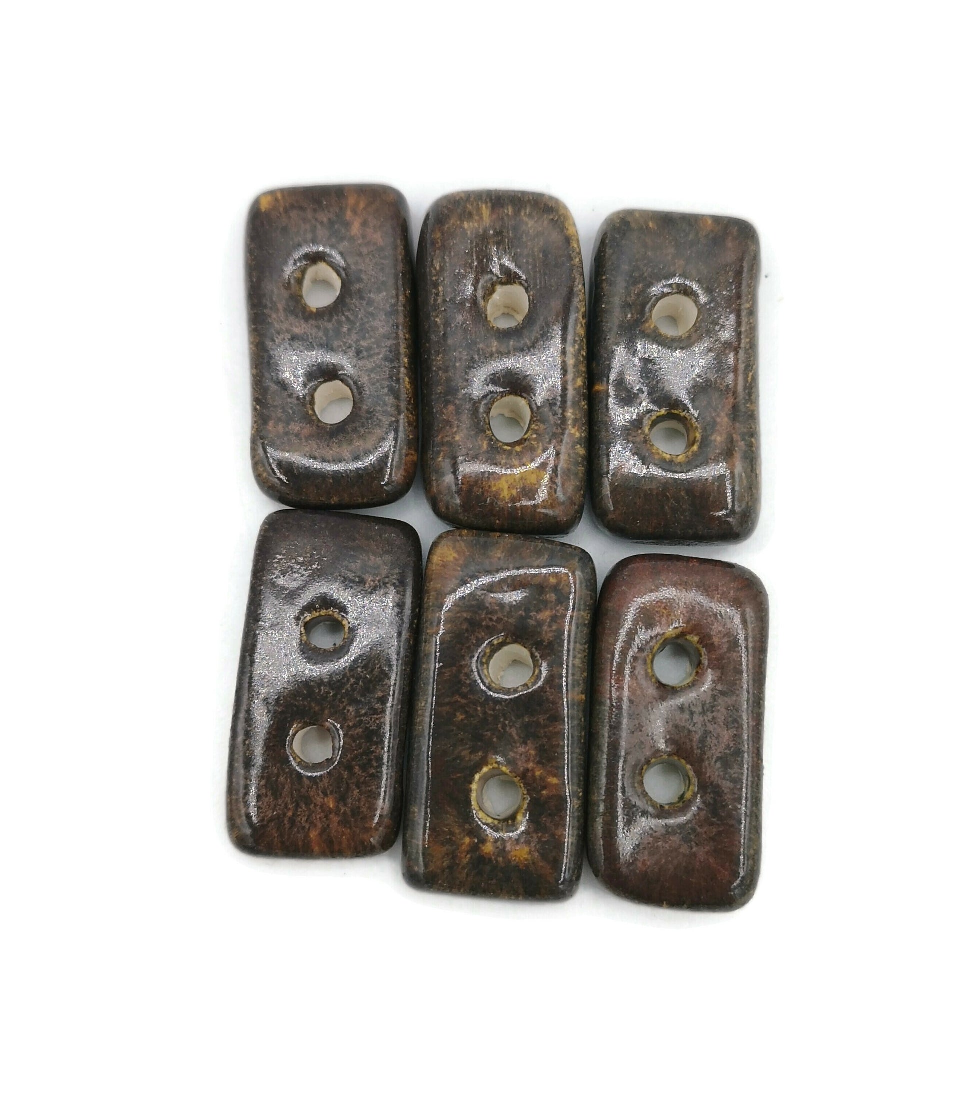 6PC 30mm Extra Large Rectangle Sewing Buttons for Crafts | Antique Look, Handmade Ceramic Coat Buttons For Crafts - Ceramica Ana Rafael