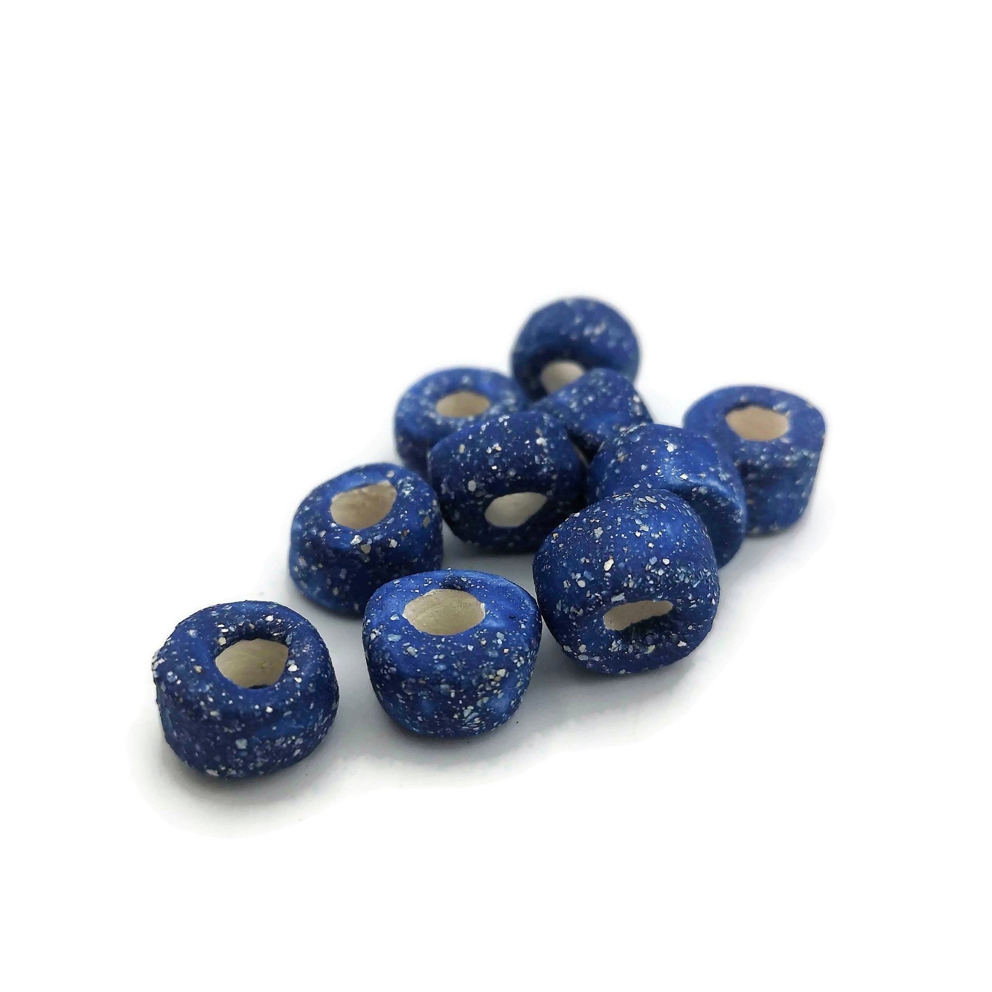Handmade Ceramic Beads Jewelry Making, 5 Pcs Clay Beads Large Hole, Porcelain Dreadlock Beads, Unique Donut Bead Unusual - Ceramica Ana Rafael
