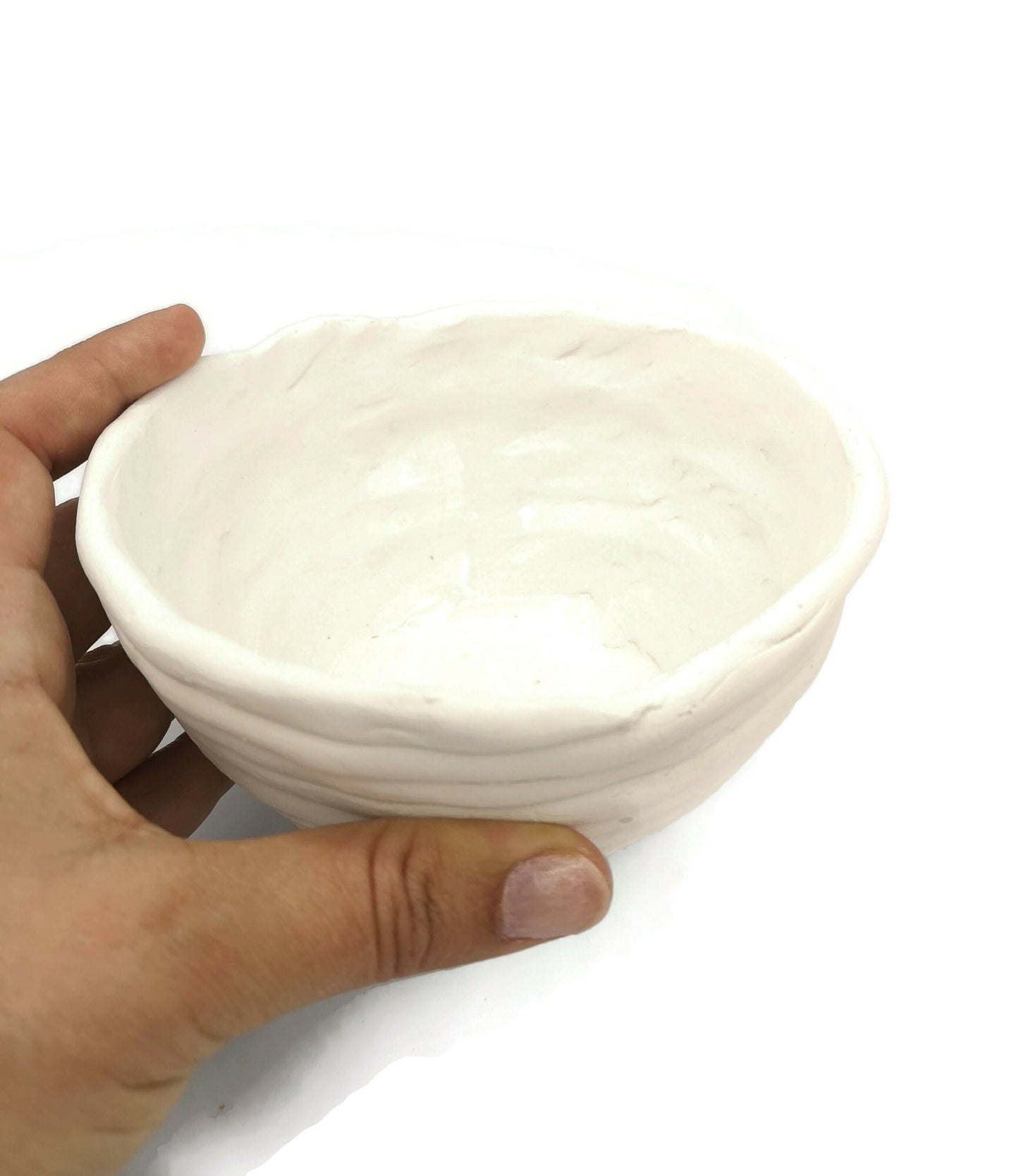 Handmade Ceramic White Bowl Candle Holder, Decorative Office Desk Accessories for Women, Textured Irregular Bowl, Mom birthday gift - Ceramica Ana Rafael