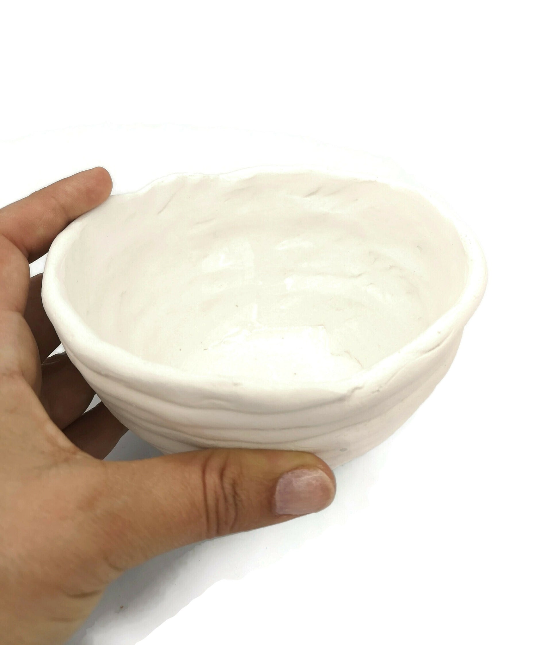 Handmade Ceramic White Bowl Candle Holder, Decorative Office Desk Accessories for Women, Textured Irregular Bowl, Mom birthday gift - Ceramica Ana Rafael