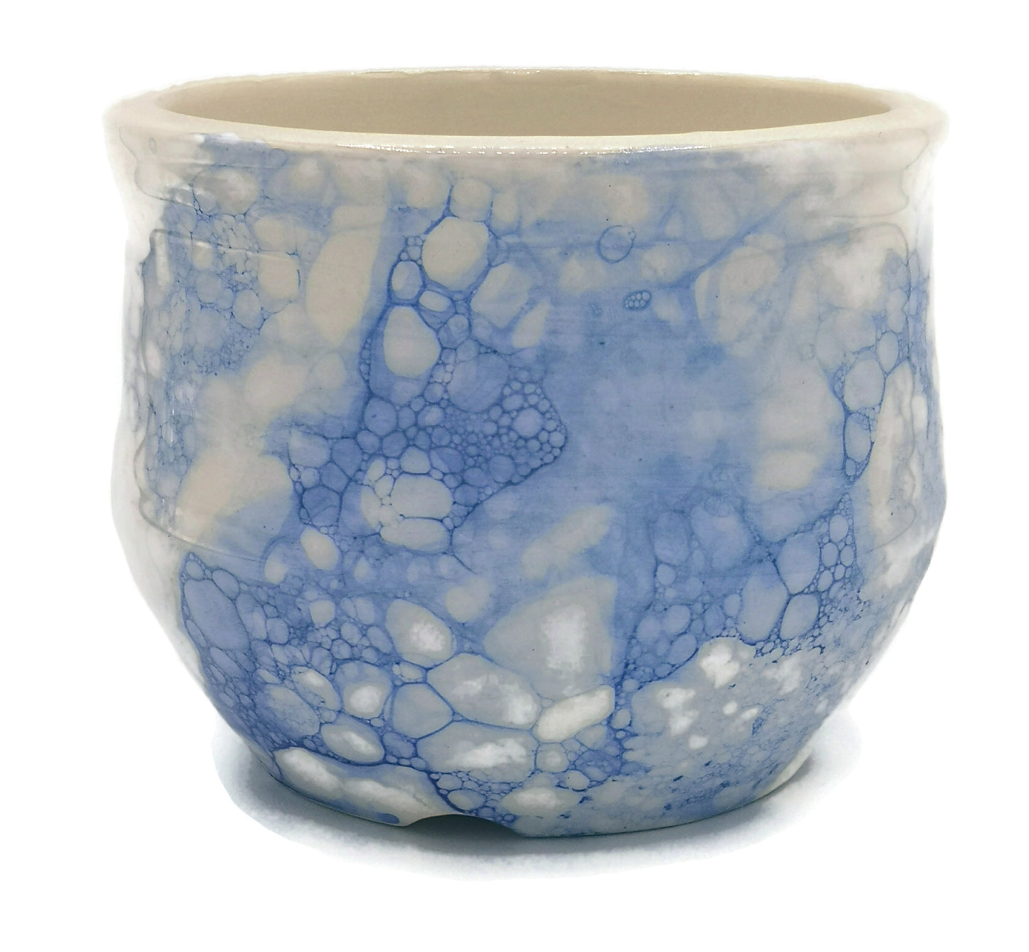 Handmade Ceramic Succulent Planter Pot with Drain Holes, Hand Painted White And Blue Pottery Vase, Office Desk Accessories For Women - Ceramica Ana Rafael